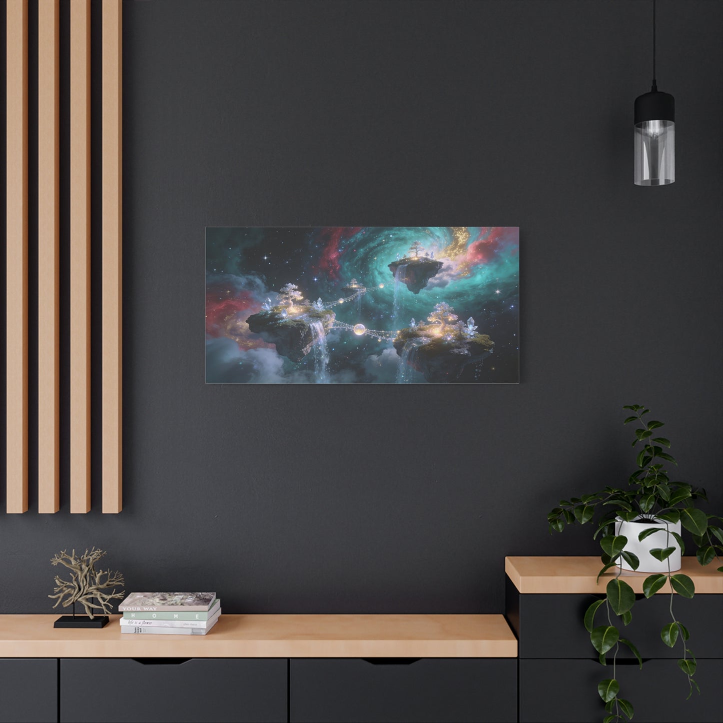 Floating Islands Canvas Wall Art - Fantasy Galaxy Sky, Waterfalls, Crystal Trees - Dreamlike Cosmic Landscape Canvas Print - Contemporary Wall Decor For Living Room Bedroom Office - Ready to Hang