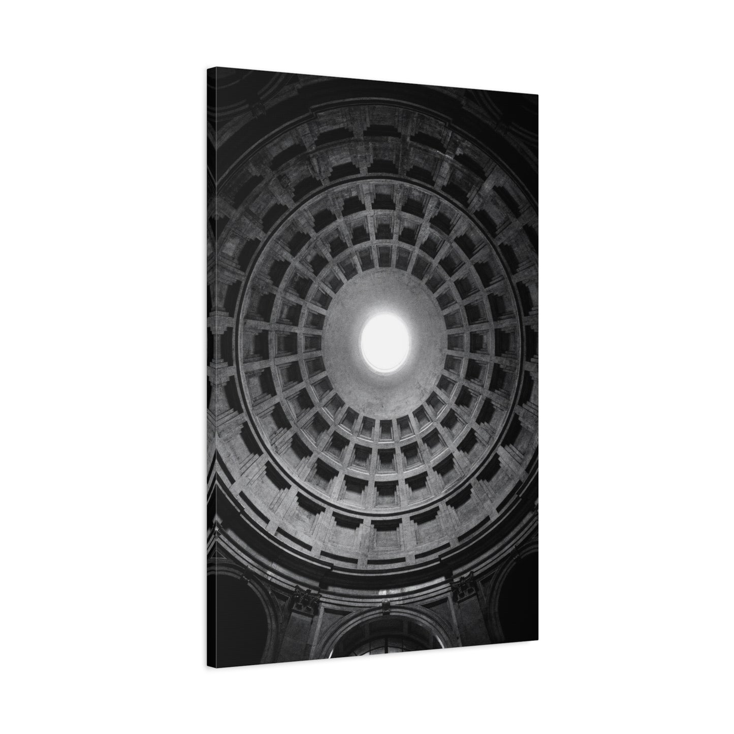 Pantheon Dome Canvas Wall Decor - Black And White Architectural Oculus Art Print - Modern Monochrome Cotton Print - Contemporary Living Room Accent, Bedroom Decoration, Office Interior