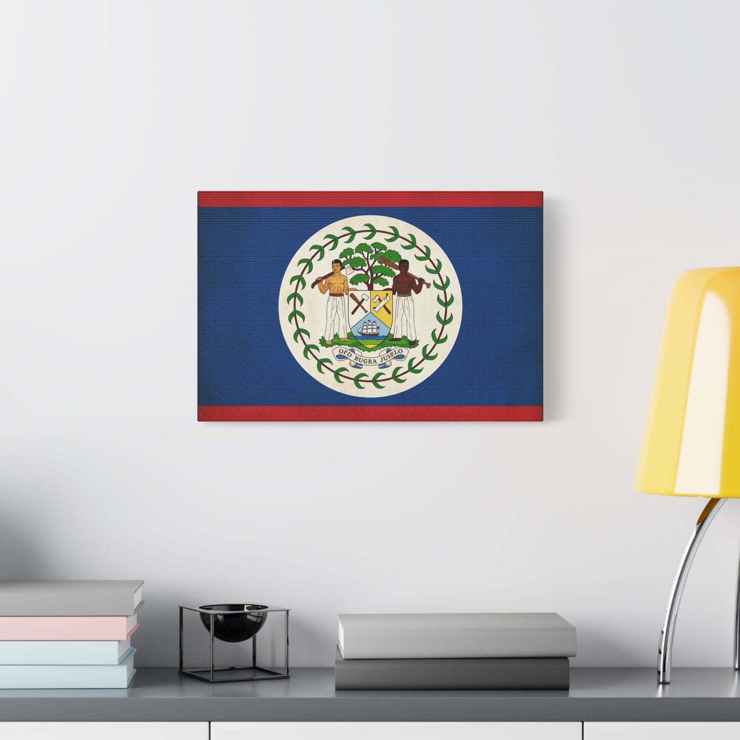 Belize Flag Canvas Wall Art - OTD RUGRA JUELO State Banner Print, Blue Red White Crest Design - Patriotic Traditional Decor - Living Room Home Decoration - Living Room Wall Decor - Ready to Hang