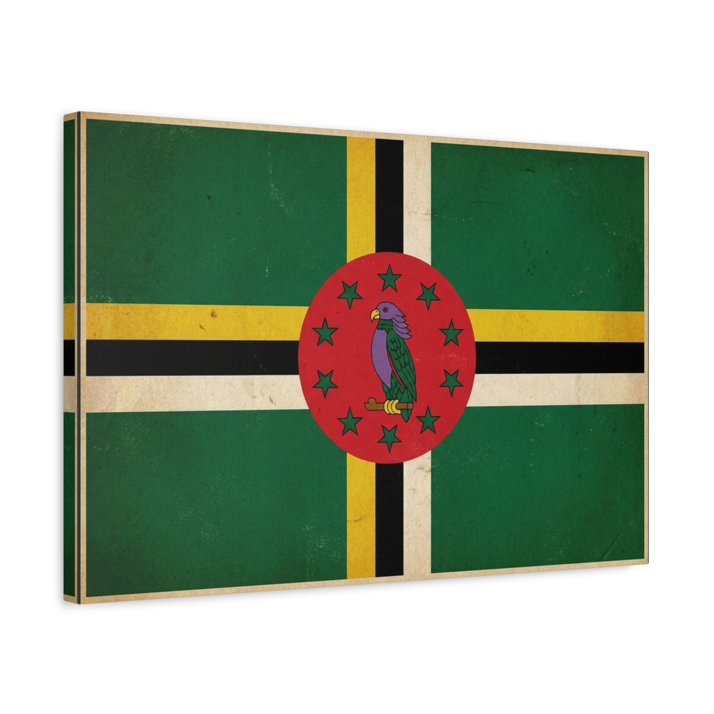 Dominica Flag Canvas Wall Art - Vintage Caribbean Nation Print, Distressed Green Red Sisserou Parrot Design - Traditional Island Decor - Living Room Wall Decor, Office Art - Bedroom Home Decoration