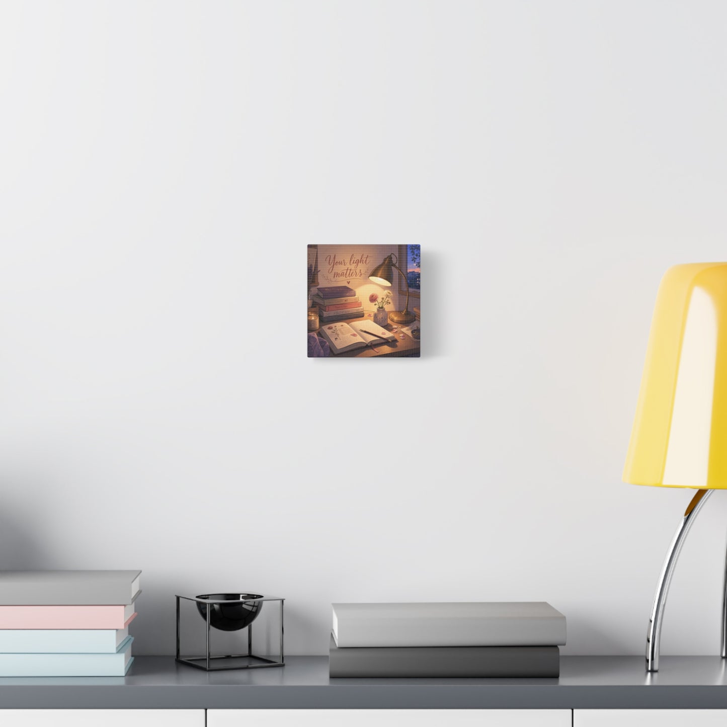 "Your Light Matters" Inspirational Canvas Wall Art - Cozy Desk Lamp Books Floral Print - Warm Vintage Bedroom Wall Decor - Reading Nook Home Decoration - Ready to Hang - Bedroom Home Decoration