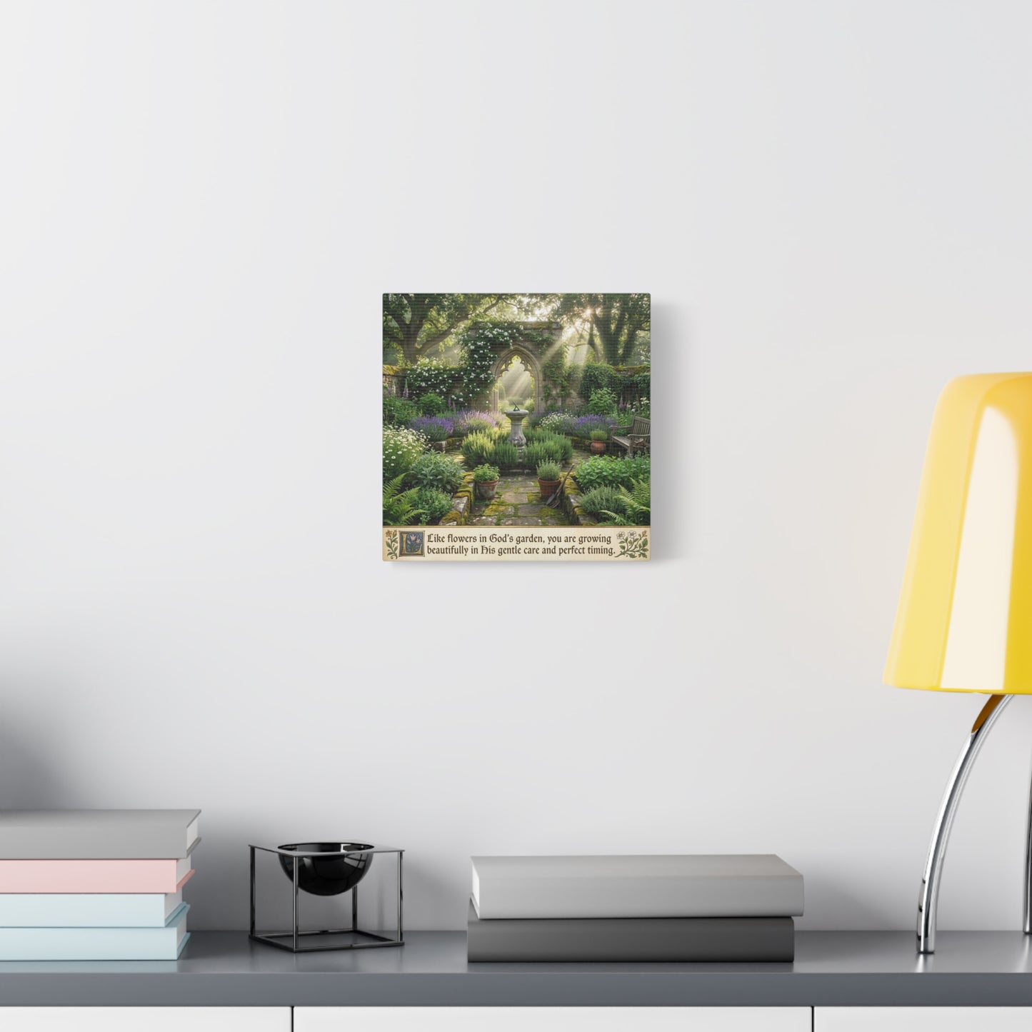 "Like Flowers In God's Garden, You Are Growing Beautifully In His Gentle Care And Divine Timing" Canvas Wall Art - Sunlit Garden Arch, Botanical Landscape Print - Living Room Decor - Office Wall Art