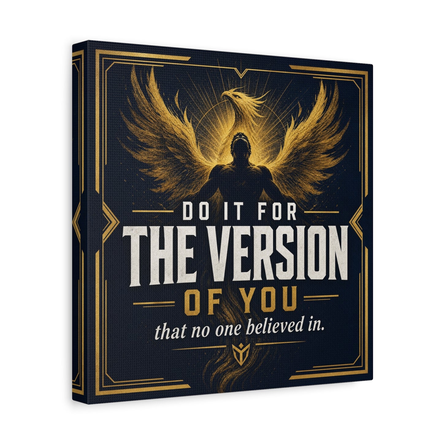 "Do It For The Version Of You That No One Believed In" Inspirational Canvas Wall Art - Phoenix Wings Motivational Quote Print - Black Gold Typography Decor For Office Bedroom - Living Room Wall Decor