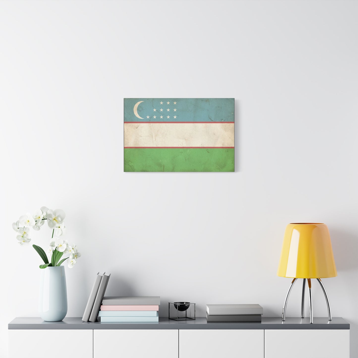 Uzbekistan Flag Canvas Wall Art - Vintage Uzbek Flag Print, Distressed Patriotic Decor - Cotton Canvas Look - Traditional Style - Living Room Wall Decor - Bedroom Home Decoration - Ready to Hang