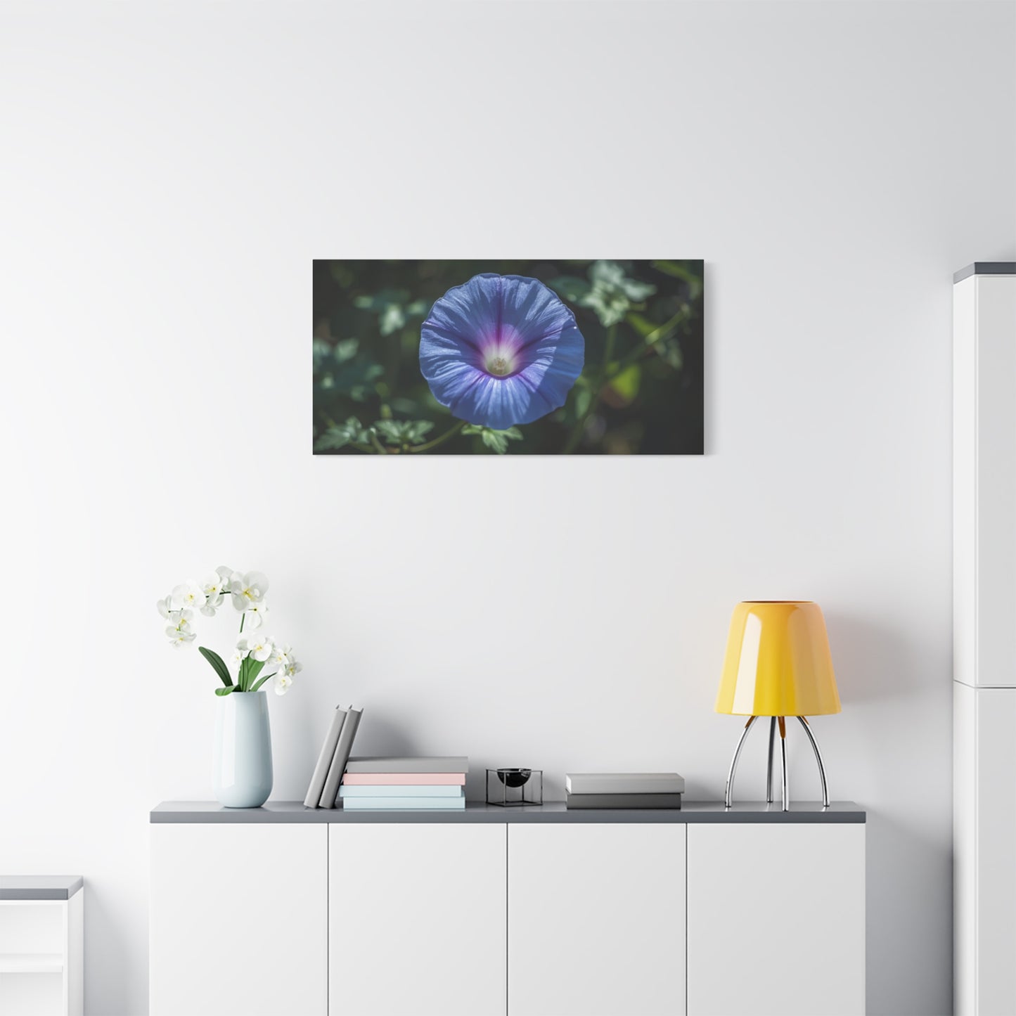 Blue Morning Glory Canvas Wall Art - Floral Botanical Art Print, Purple Bloom Wall Decor - Matte Cotton Art Print, Contemporary Nature Style - Bedroom Decoration, Living Room Accent - Ready to Hang