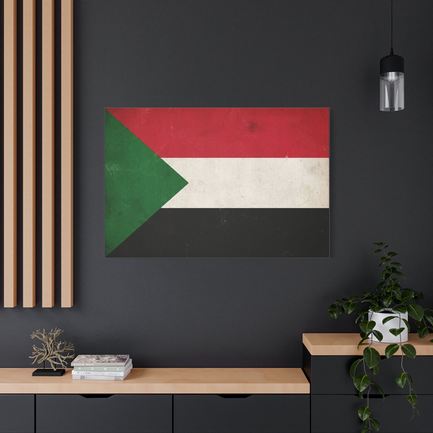 Sudan Flag Canvas Wall Art - Vintage National Flag Print, Distressed Patriotic Decor - Minimalist Graphic Cotton Canvas - Living Room Wall Decor, Office Art - Bedroom Home Decoration - Ready to Hang