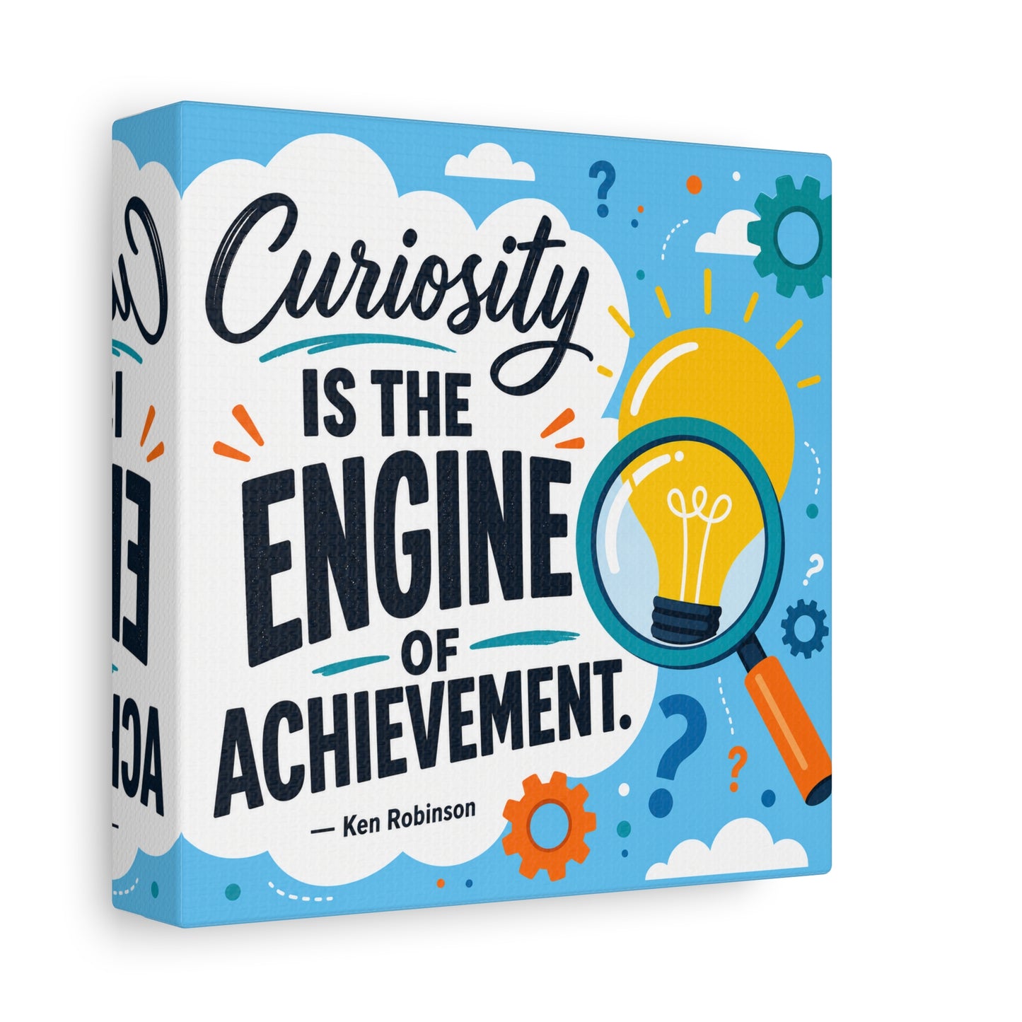 "Curiosity Is The Engine Of Achievement." Quote Canvas Wall Art - Classroom Inspirational Decor, Light Bulb Learning Poster, Teacher Office Wall Hanging, Kids Study Room Decoration - Ready to Hang