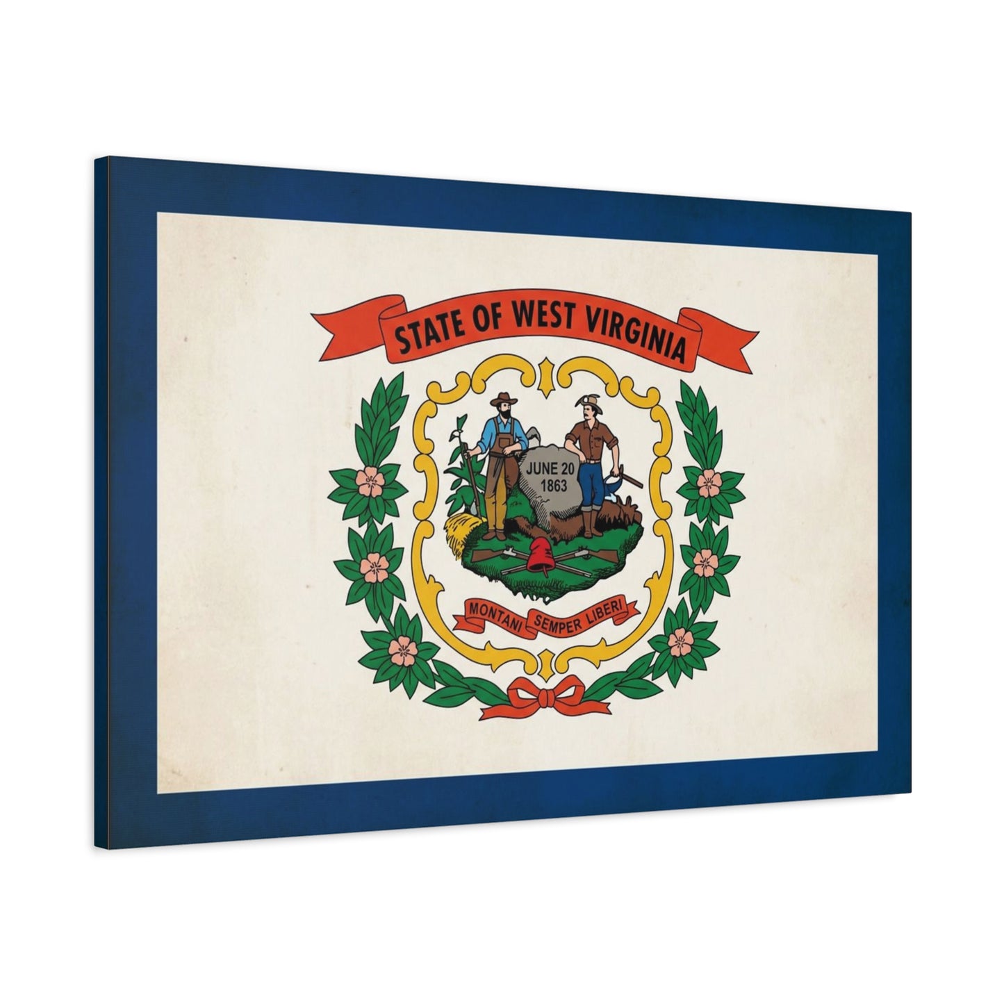 "State Of West Virginia" Flag Canvas Wall Art - Vintage State Seal Print, June 20 1863, Montani Semper Liberi - Patriotic Heritage Decor - Living Room Home Decoration - Office Wall Art - Ready to Hang