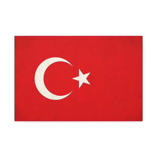 Turkey Flag Canvas Wall Art - Red Crescent Star Turkish Flag Print - Vintage Patriotic Decor, Matte Canvas Print, Living Room Home Decoration, Bedroom Accent - Living Room Wall Decor - Ready to Hang