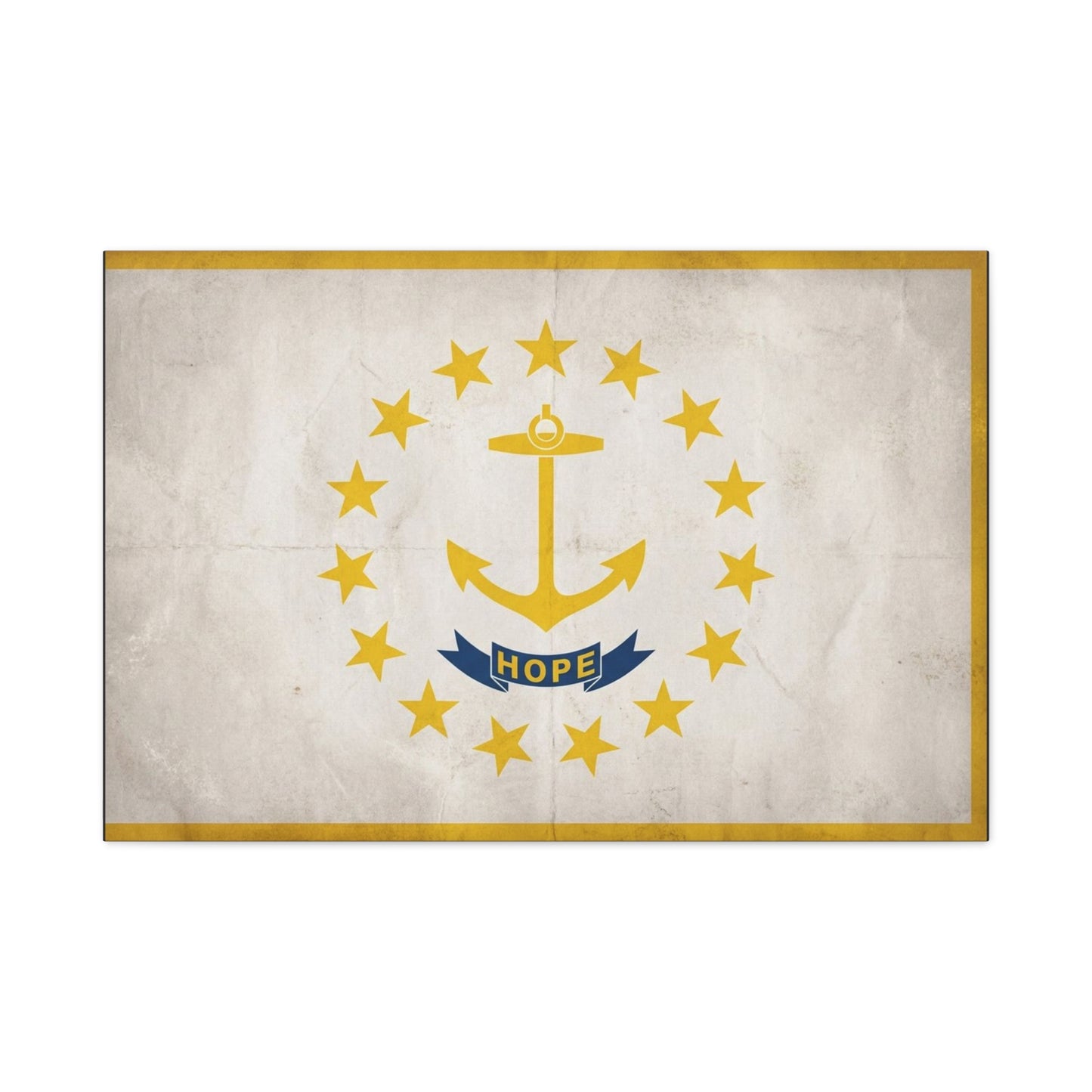 "HOPE" Rhode Island Flag Canvas Wall Art - Anchor And Stars State Print, Vintage Nautical Decor - Minimalist Gold Blue Design - Living Room Wall Decor - Bedroom Home Decoration - Cozy Reading Nook Art
