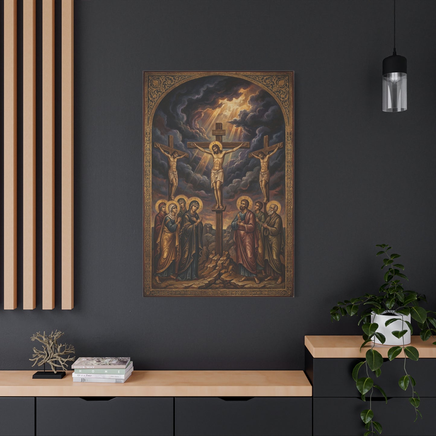 Jesus Christ Crucifixion Canvas Wall Art - Golgotha Religious Icon Painting, Sacred Cross Scene, Traditional Christian Decor - Living Room Wall Decor, Bedroom Home Decoration - Bedroom Home Decoration