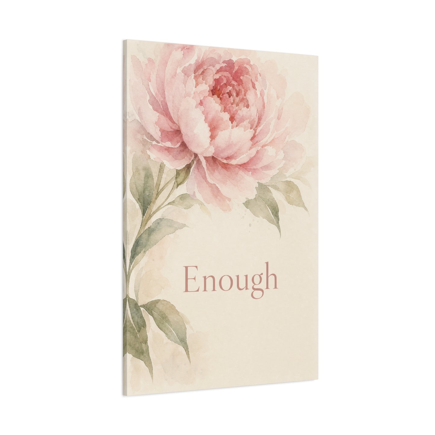 "Enough" Peony Canvas Wall Art - Pink Watercolor Floral Inspirational Print - Soft Botanical Bedroom Wall Decor - Feminine Home Decoration - Bedroom Home Decoration - Modern Farmhouse Style