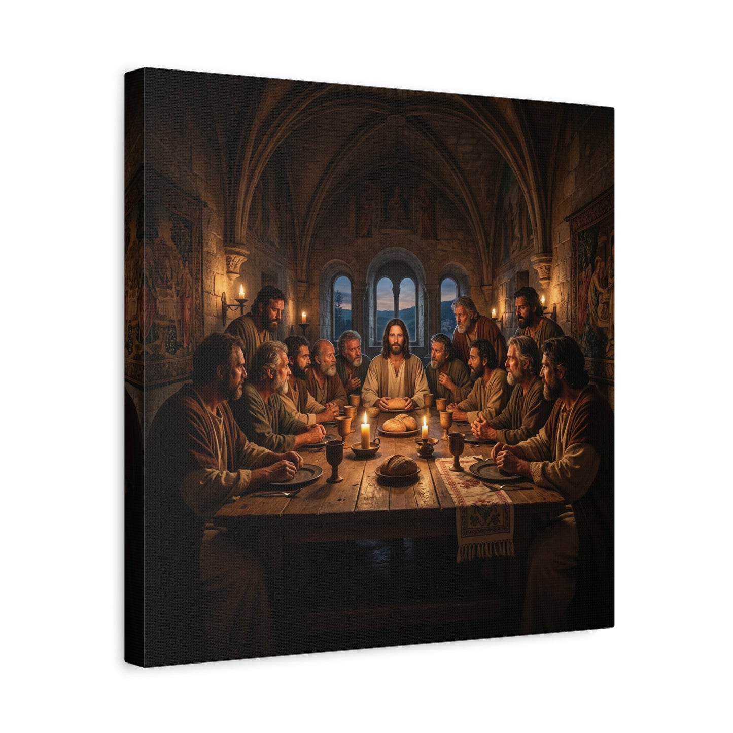 Jesus Christ Last Supper Canvas Wall Art - Apostles At Candlelit Table, Christian Wall Decor - Matte Cotton Print Religious Home Decoration - Traditional Living Room Office - Bedroom Home Decoration