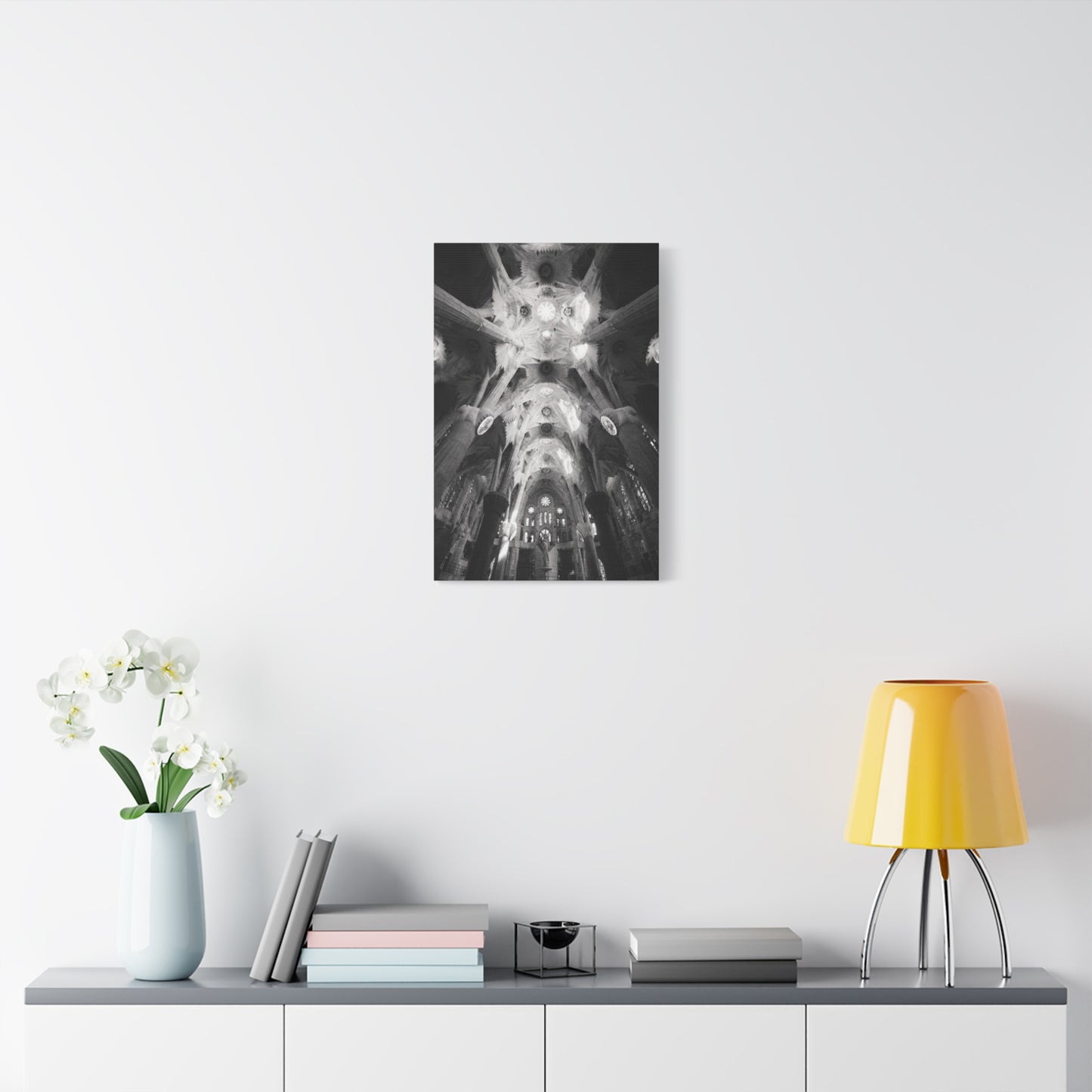 Sagrada Familia Cathedral Interior Canvas Wall Art - Black And White Architectural Art Print, Gothic Ceiling Columns, Contemporary Wall Decor For Living Room Office - Bedroom Home Decoration