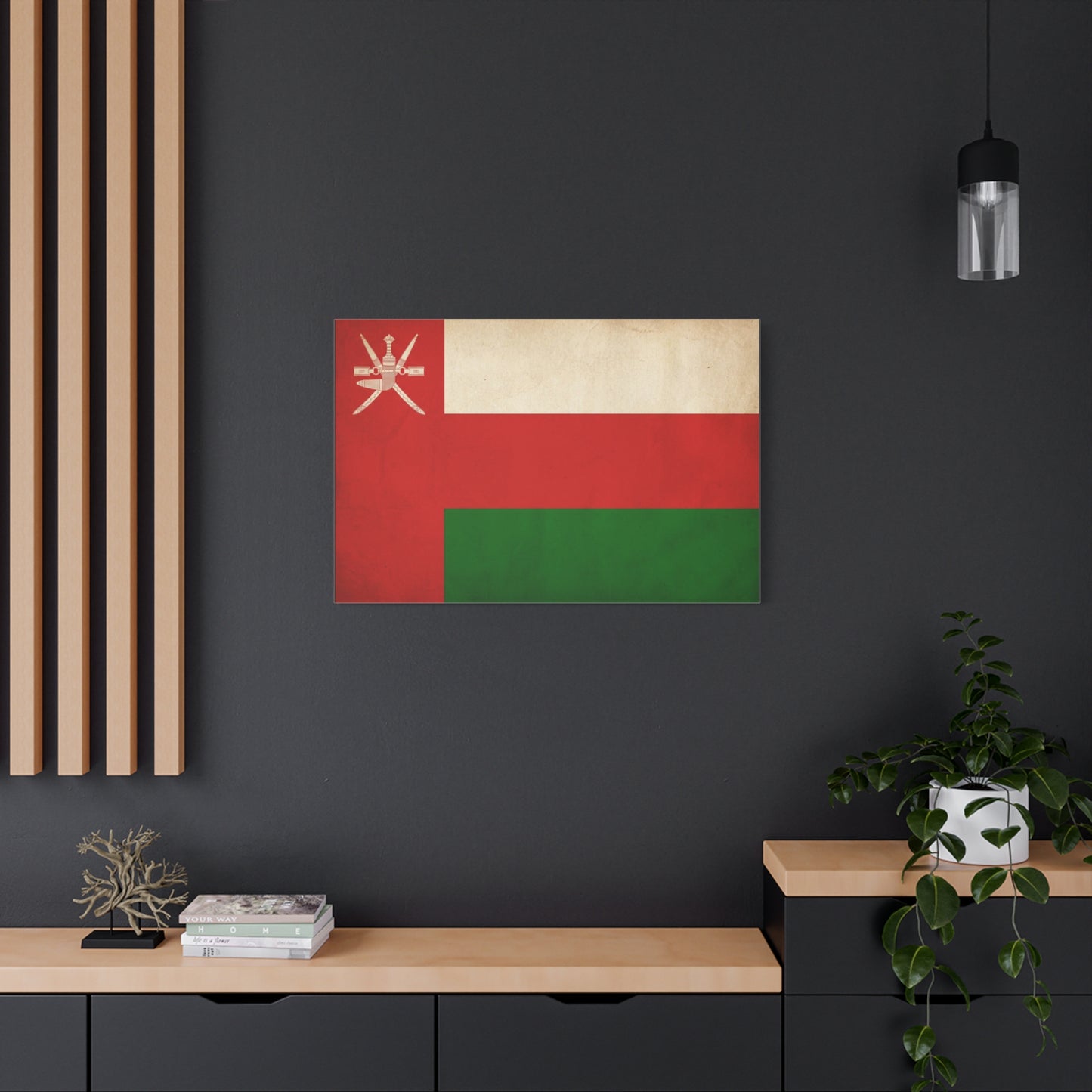 Oman Flag Canvas Wall Art - Vintage Sultanate Banner Print, Red White Green Emblem Decor - Patriotic Traditional Style - Living Room Home Decoration - Bedroom Home Decoration - Living Room Wall Decor