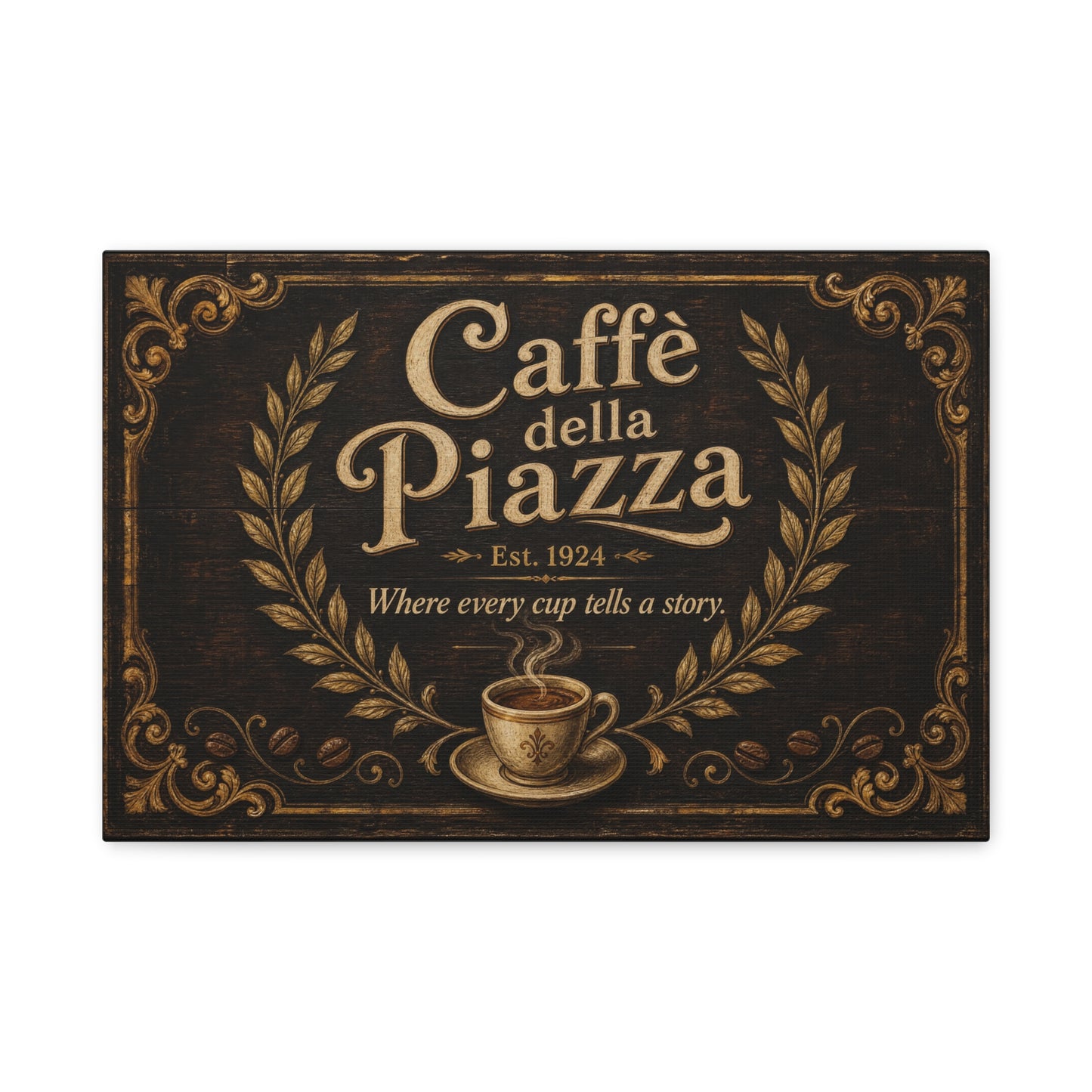 "Caffè della Piazza" Coffee Canvas Wall Art - Vintage Italian Cafe Sign, Rustic Typography Decor - Matte Cotton Print, Coffee Bar Artwork - Ready to Hang - Cafe Wall Art - Bistro Decor