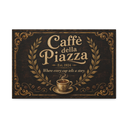 "Caffè della Piazza" Coffee Canvas Wall Art - Vintage Italian Cafe Sign, Rustic Typography Decor - Matte Cotton Print, Coffee Bar Artwork - Ready to Hang - Cafe Wall Art - Bistro Decor