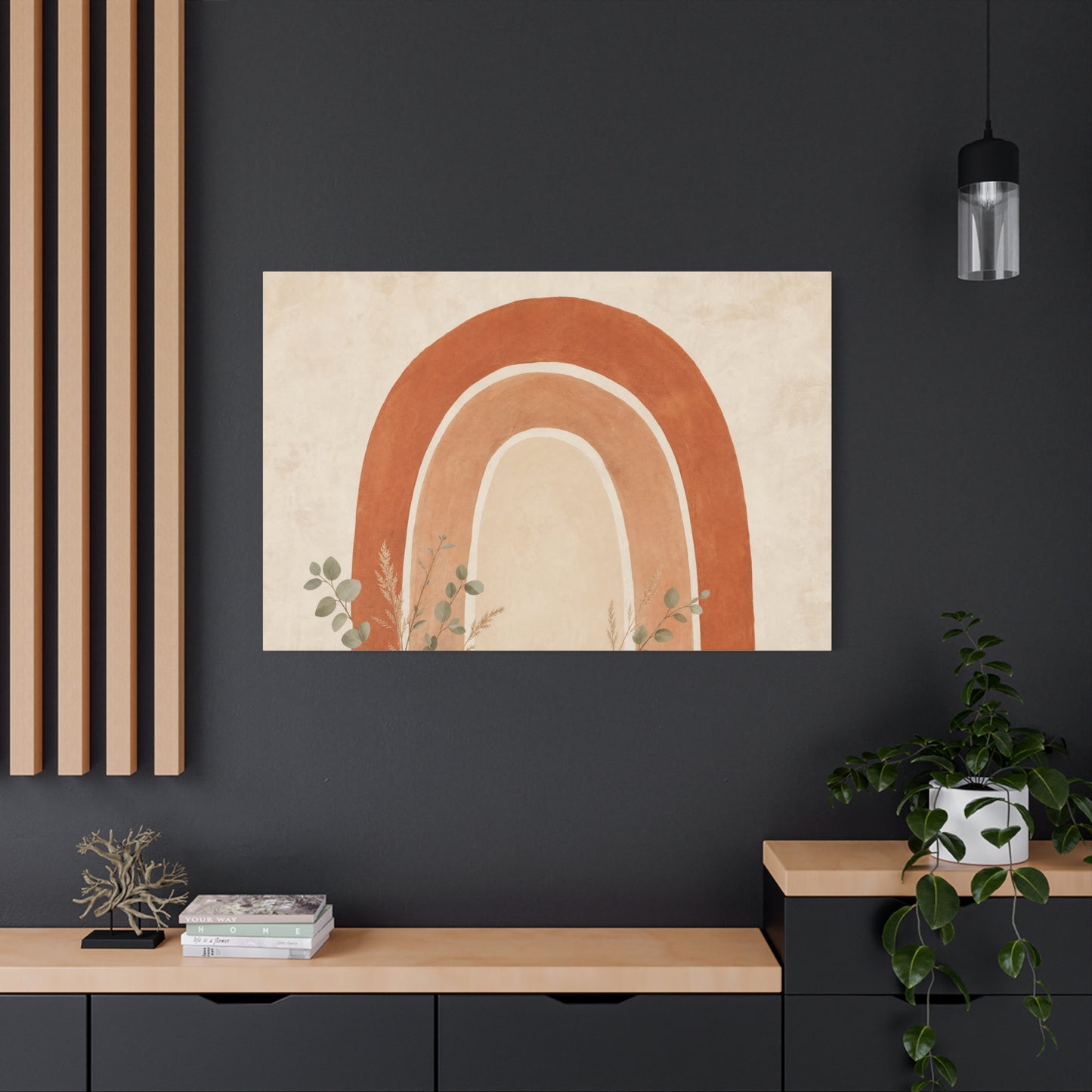 Terracotta Rainbow Canvas Wall Art - Boho Abstract Arch Painting, Neutral Nursery Decor - Minimalist Botanical Accent, Living Room Wall Decor, Bedroom Home Decoration, Meditation Space - Ready to Hang