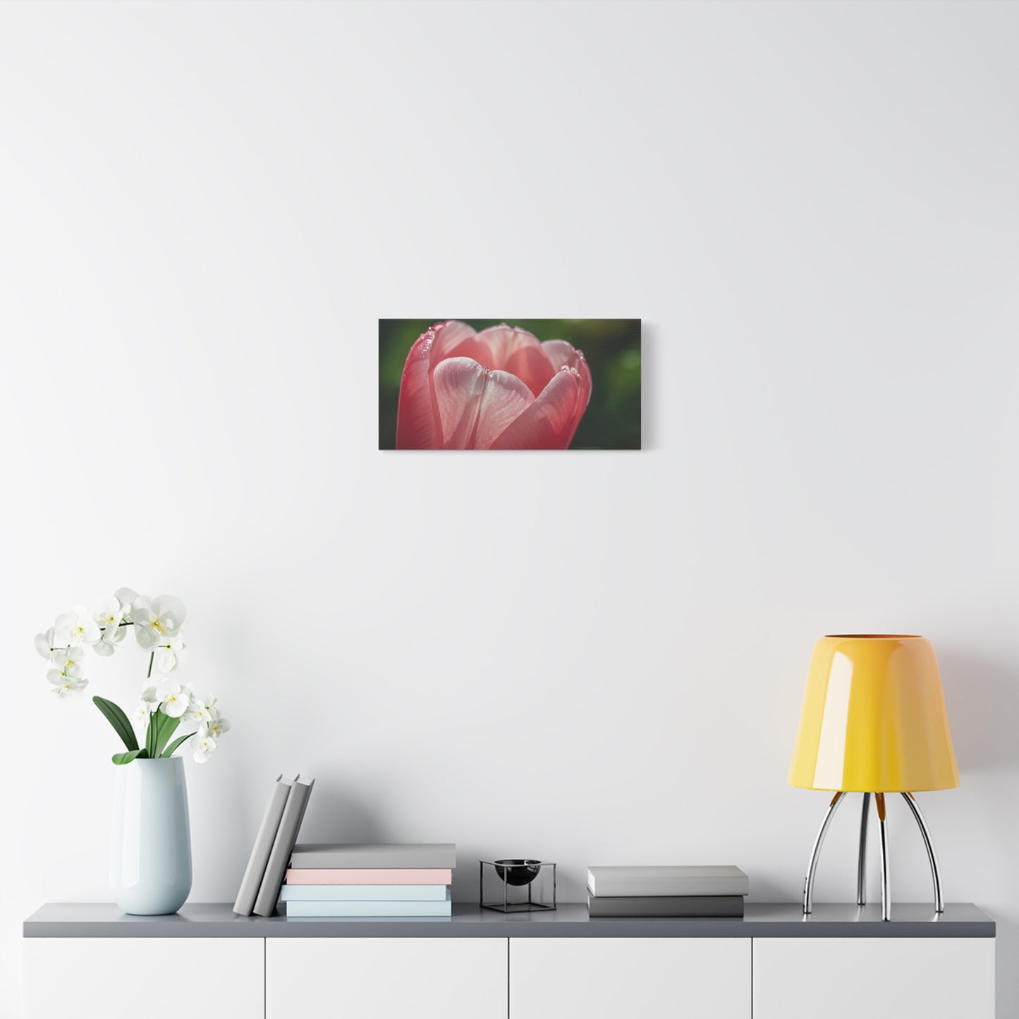 Pink Tulip Canvas Wall Art - Macro Floral Art Print, Dew Drop Petals - Matte Botanical Print - Contemporary Nature Style - Bedroom Wall Decor, Bathroom Home Accent - Bedroom Home Decoration