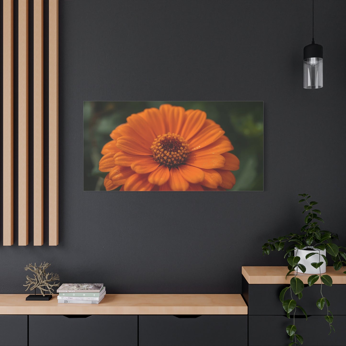 Orange Daisy Flower Canvas Wall Art - Botanical Macro Floral Art Print - Matte Cotton Canvas, Contemporary Nature Wall Decor - Bedroom Home Decoration, Living Room Accent - Ready to Hang