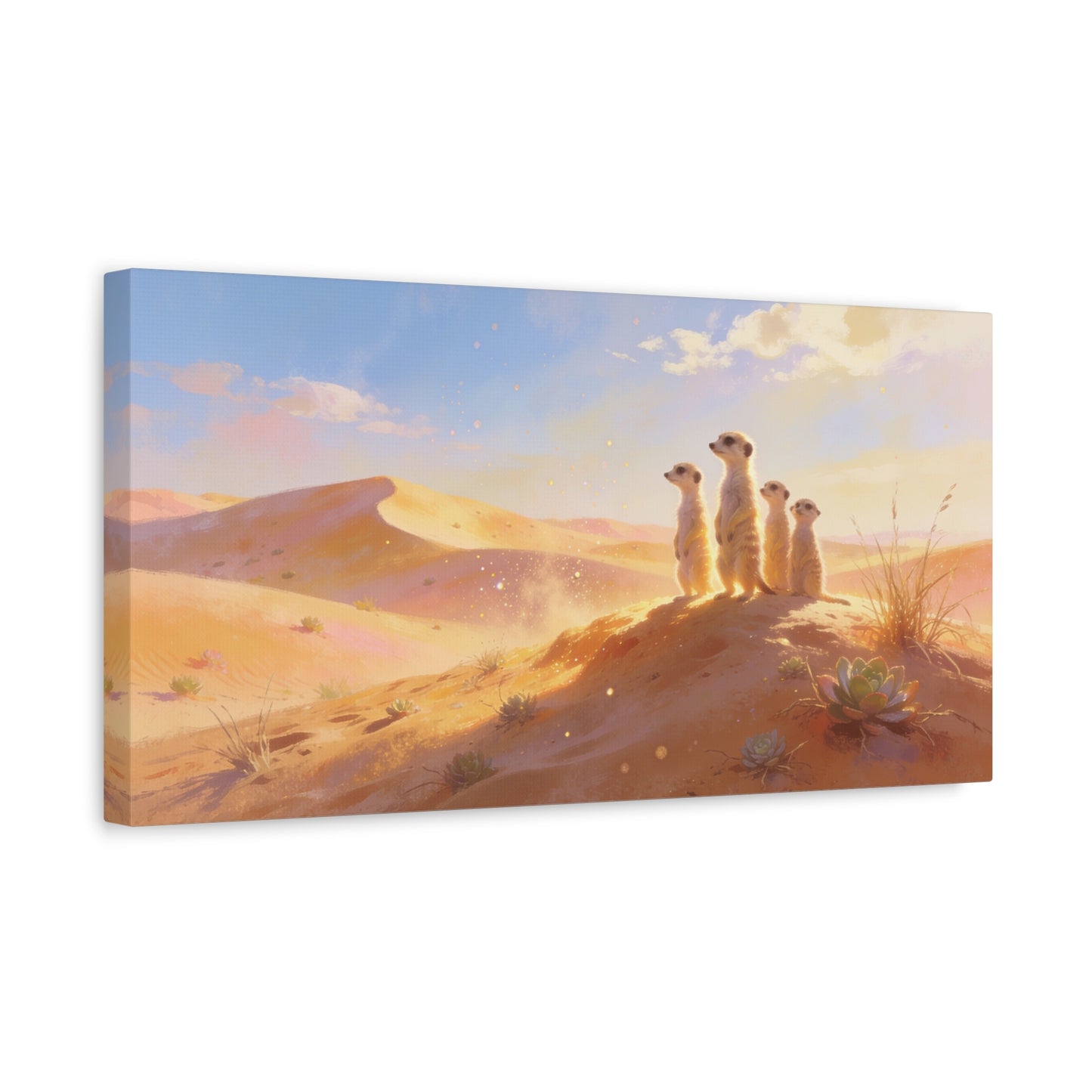Meerkat Desert Canvas Wall Art - Golden Dune Wildlife Illustration, Matte Canvas Print - Contemporary Nature Style - Living Room Wall Decor, Bedroom Home Decoration - Bedroom Home Decoration