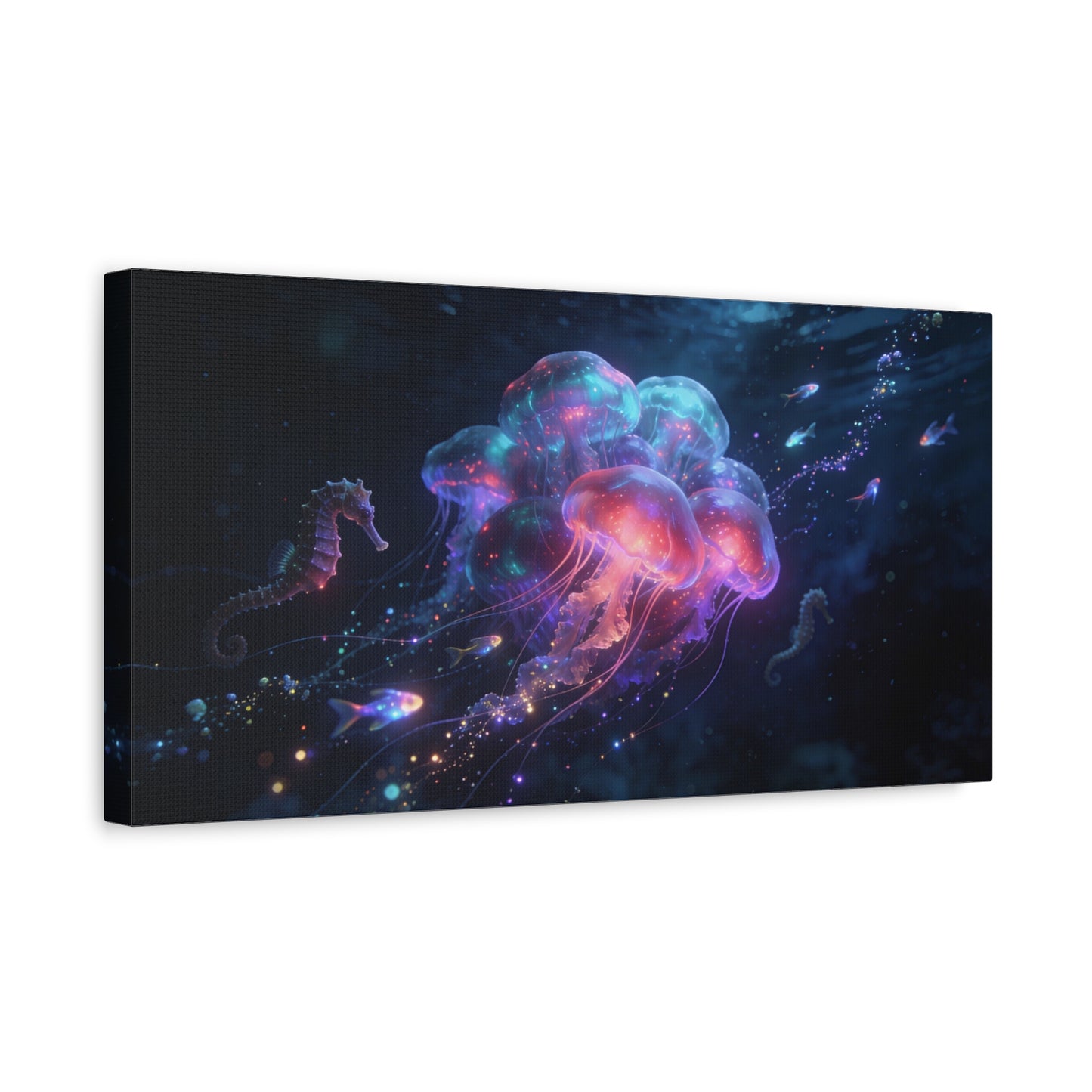 Glowing Jellyfish Canvas Wall Art - Luminous Underwater Sea Life, capiz shells wall decor - Dreamy Ocean Fantasy Cotton Canvas Print - Contemporary Bedroom Living Room Decor - Bedroom Home Decoration