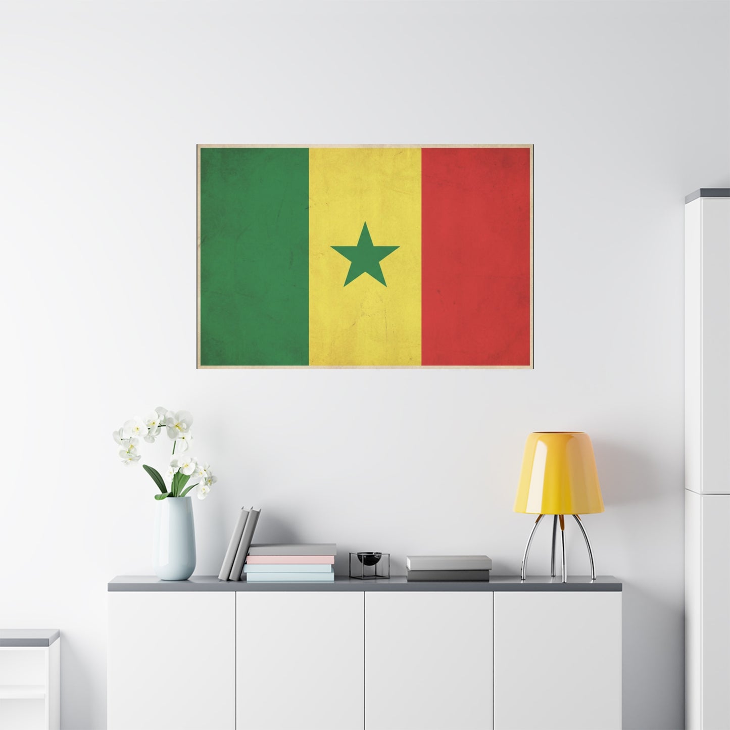 Senegal Flag Canvas Wall Art - Vintage National Pride Decor, Green Yellow Red Star Print - Cultural Heritage Style, Living Room Wall Decor, Bedroom Home Decoration - Ready to Hang - Ready to Hang