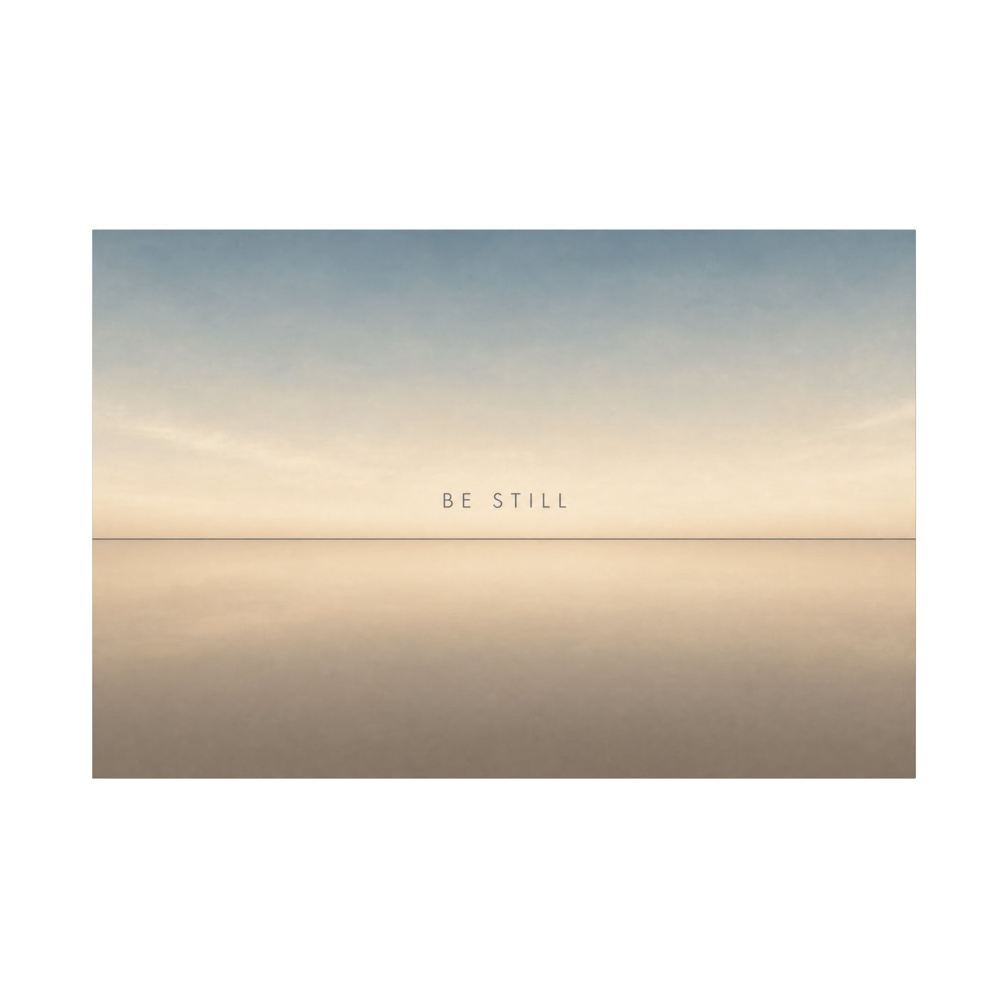 "Be Still" Minimalist Canvas Wall Art - Serene Horizon Typography Print, Neutral Blue Beige Coastal Style - Bedroom Wall Decor, Meditation Space Home Decoration - Ready to Hang - Cozy Reading Nook Art