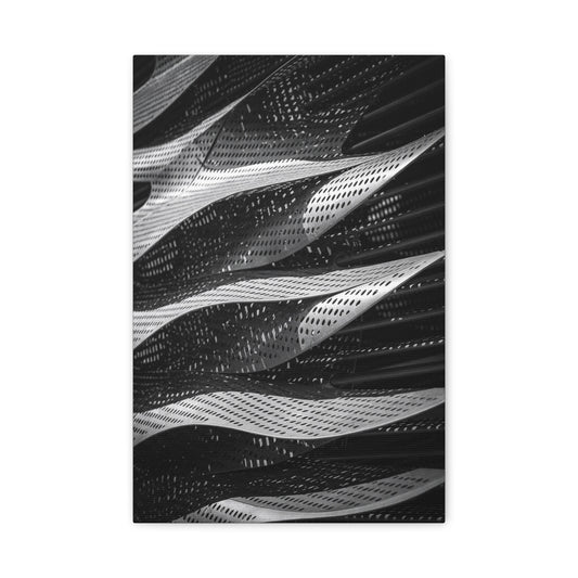 Abstract Black White Metal Wave Canvas Wall Art - Geometric Architectural Art Print - Modern Minimalist Decor - Living Room Wall Decor, Office Art, Contemporary Interior Design - Ready to Hang