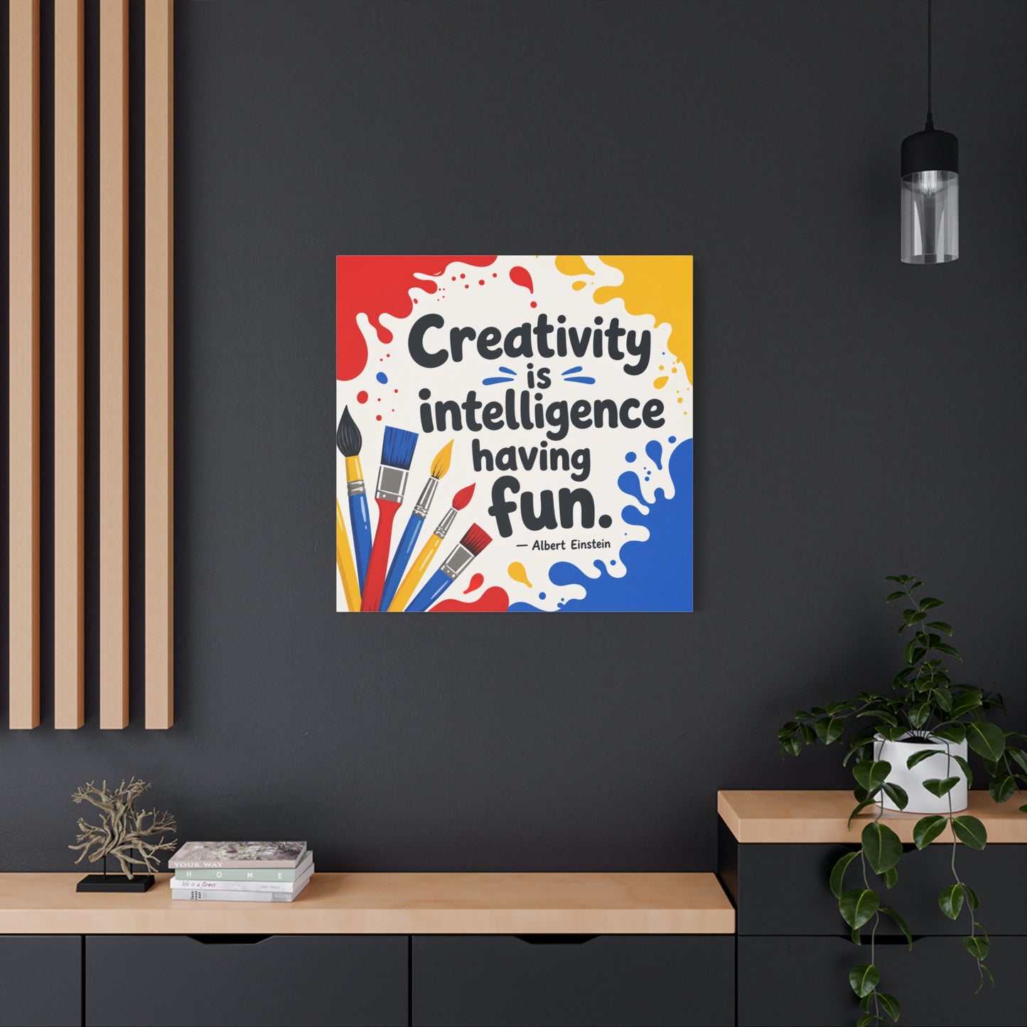 "Creativity Is Intelligence Having Fun." Albert Einstein Canvas Wall Art - Colorful Quote Print, Classroom Decor, Teacher Office Wall Hanging, Kids Playroom Home Decoration - Bedroom Home Decoration