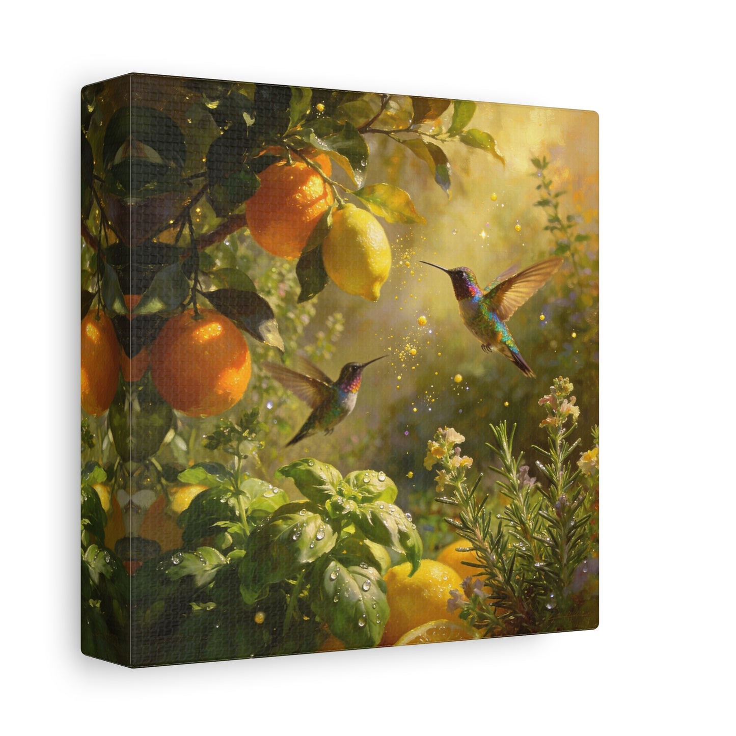 Hummingbird Citrus Canvas Wall Art - Lemon Orange Botanical Garden Print - Golden Light, Nature Home Decor, Living Room Wall Decor, Bedroom Home Decoration, Matte Finish Canvas - Cozy Reading Nook Art