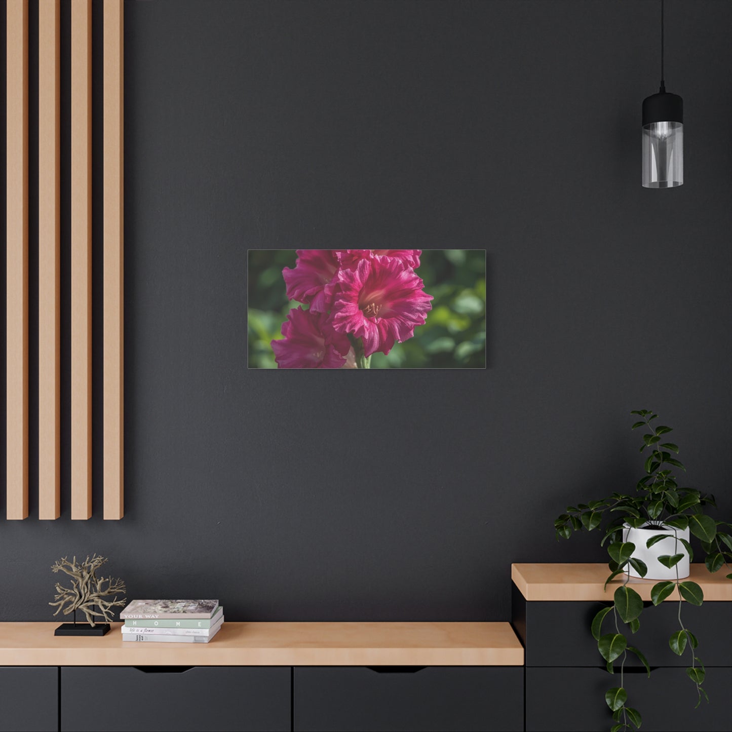 Magenta Gladiolus Flower Canvas Wall Art - Floral Botanical Close Up Art Print - Soft Light, Matte Cotton Canvas - Contemporary Bedroom Decor, Living Room Wall Decor, Office Accent - Ready to Hang