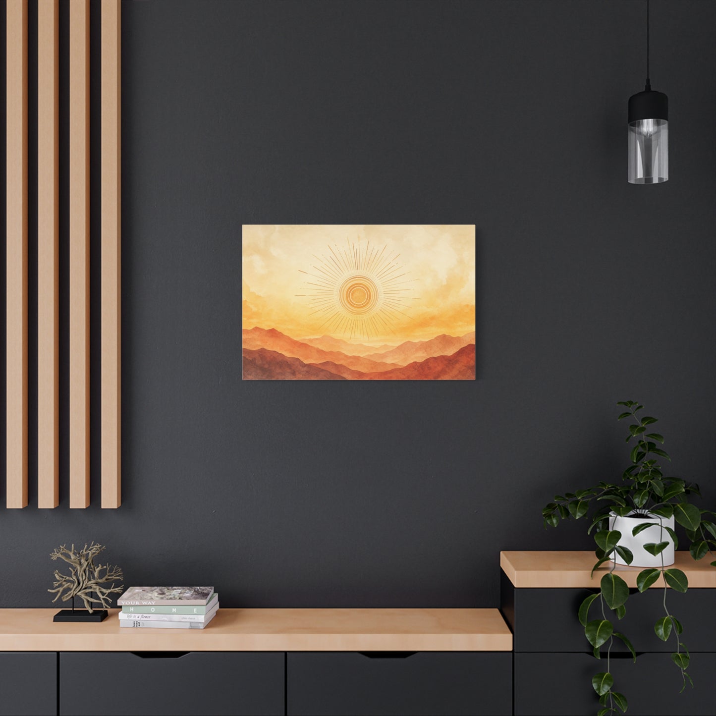 Sunburst Desert Mountain Canvas Wall Art - Golden Watercolor Landscape Print, Contemporary Southwest Style - Living Room Wall Decor, Bedroom Home Decoration, Meditation Space Accent - Ready to Hang