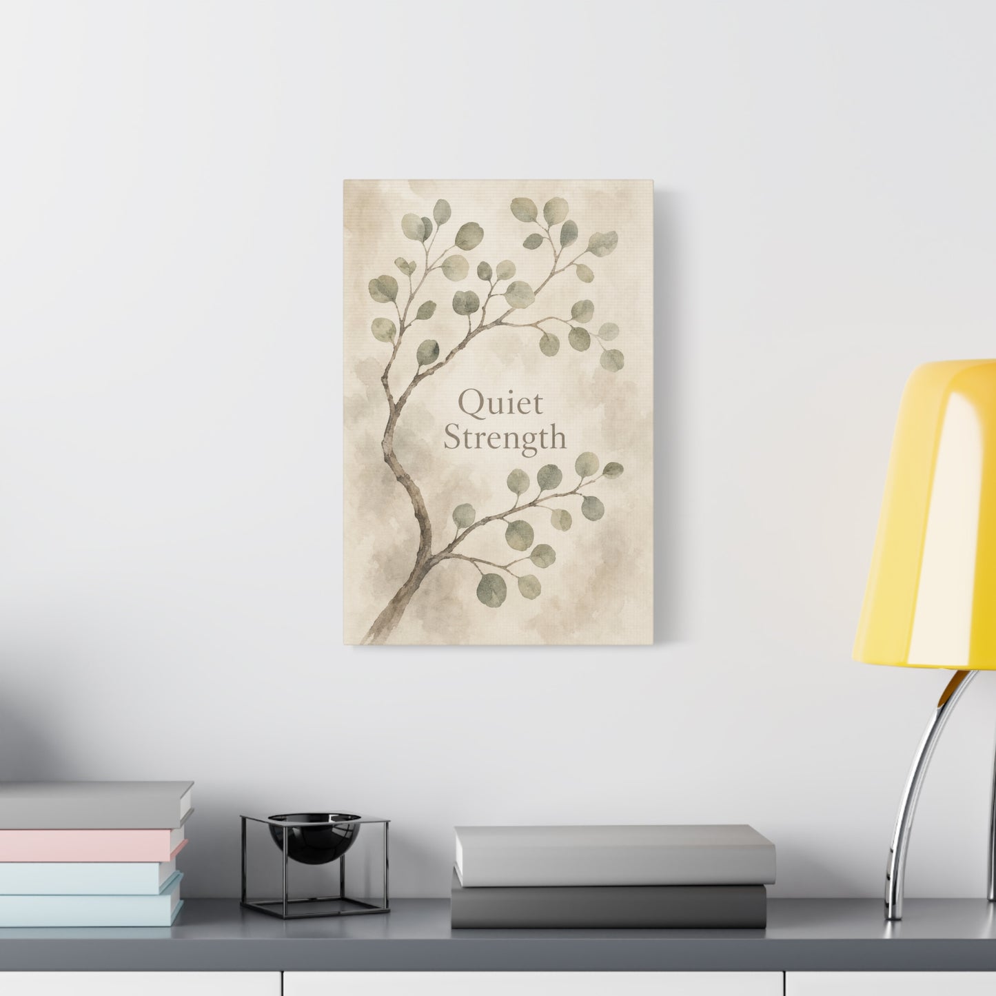 "Quiet Strength" Botanical Canvas Wall Art - Minimalist Sage Leaf Branch Print - Neutral Inspirational Wall Decor - Bedroom Home Decoration, Living Room Accent - Bedroom Home Decoration