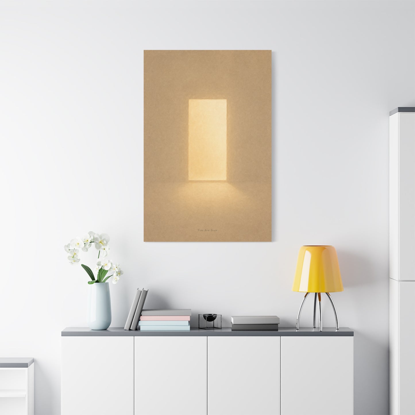 "You Are Seen" Minimalist Canvas Wall Art - Abstract Light Doorway Print, Neutral Beige Modern Home Decor - Contemporary Bedroom Wall Decor, Meditation Space Accent - Ready to Hang - Ready to Hang