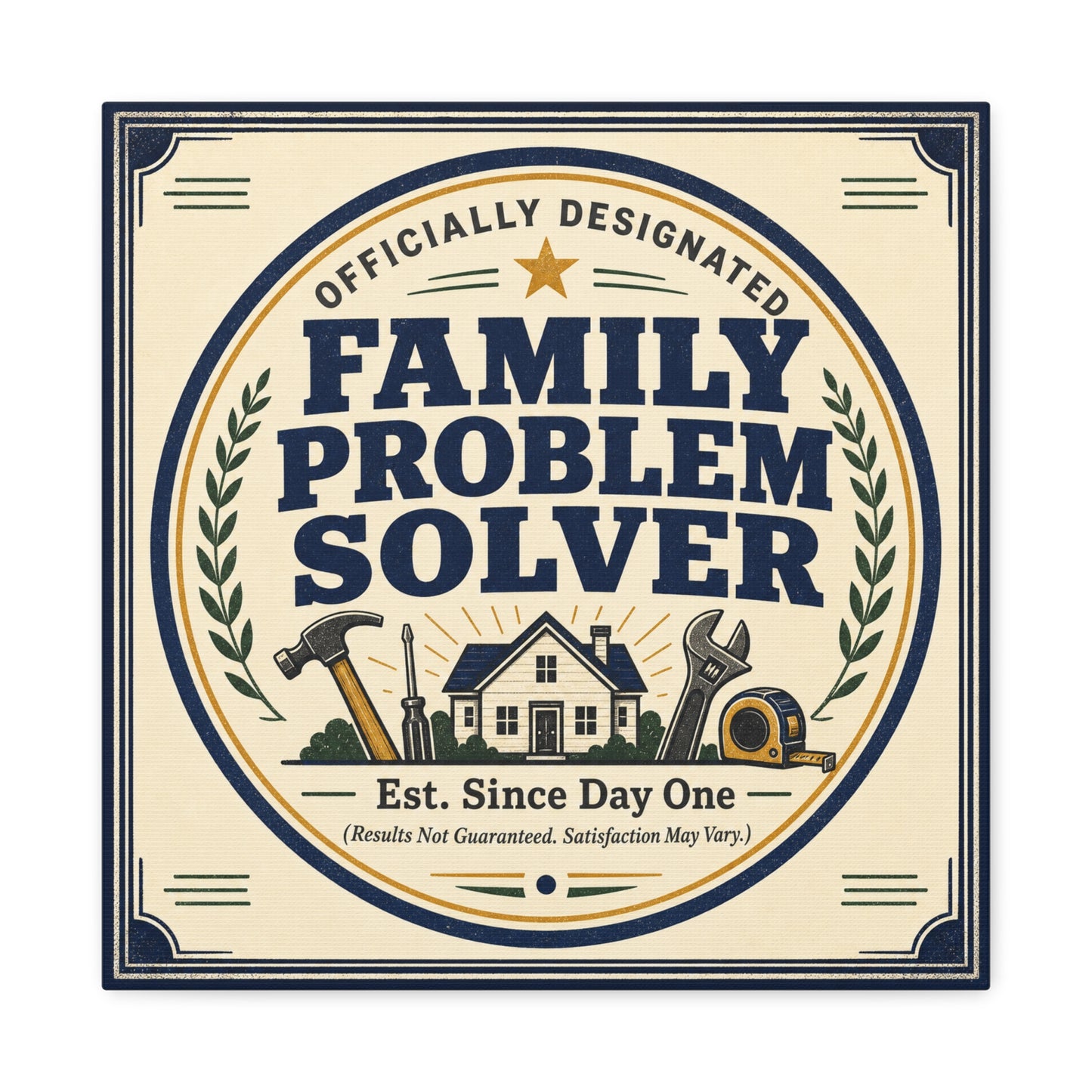 "Officially Designated Family Problem Solver" Canvas Wall Art - Vintage Typography Home Sign, Rustic Farmhouse Style, Humorous Quote Print, Living Room Wall Decor - Ready to Hang - Ready to Hang