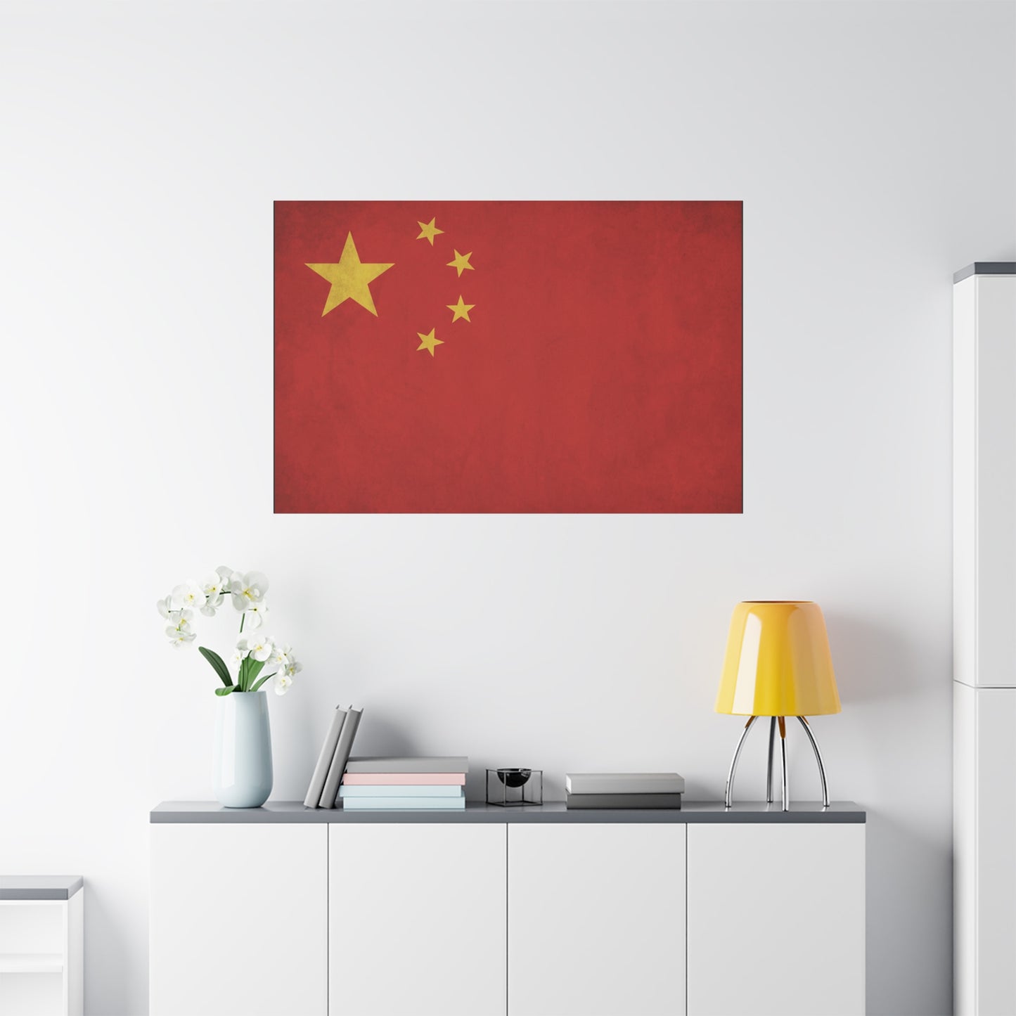 China Flag Canvas Wall Art - Red And Yellow Five Star National Banner Print - Vintage Patriotic Style, Living Room Wall Decor, Bedroom Home Decoration, Office Art Accent - Bedroom Home Decoration