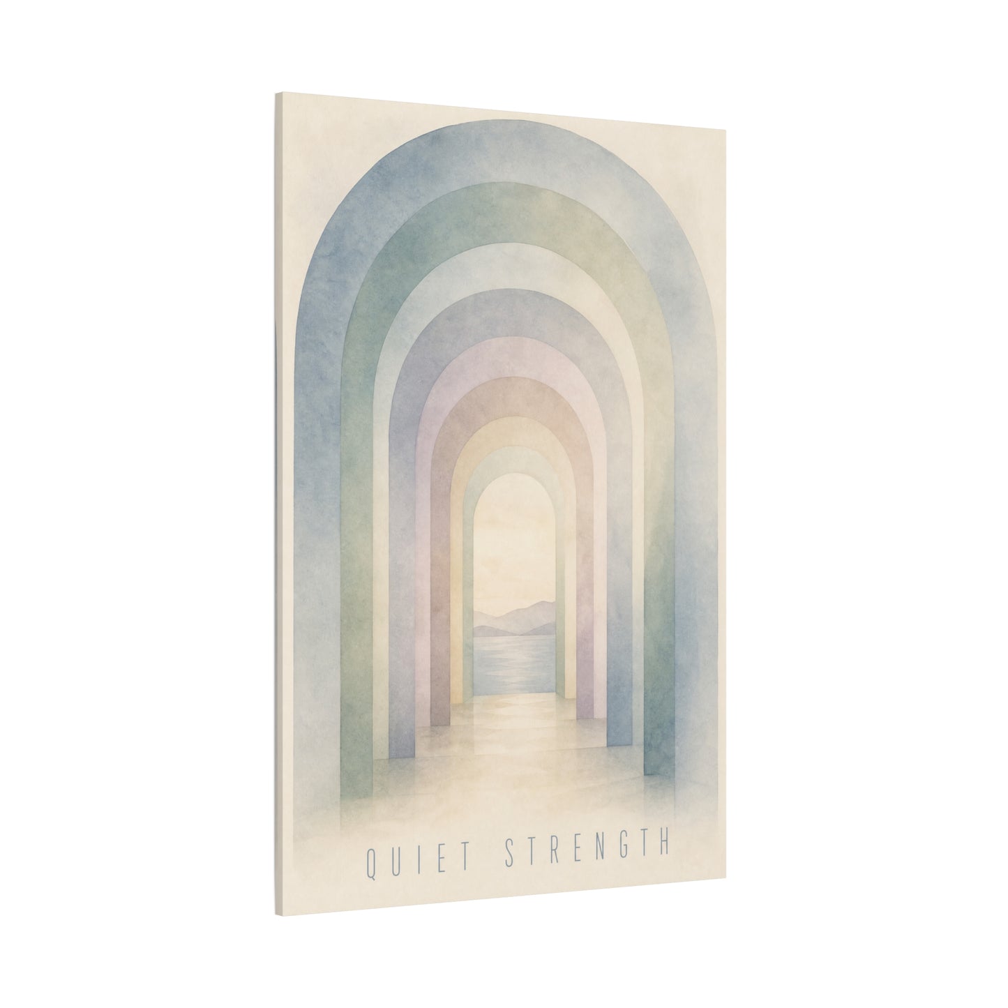 "Quiet Strength" Rainbow Arch Canvas Wall Art - Pastel Abstract Landscape Print, Minimalist Boho Home Decor - Serene Bedroom Wall Hanging, Nursery Room Decoration, Meditation Space - Ready to Hang