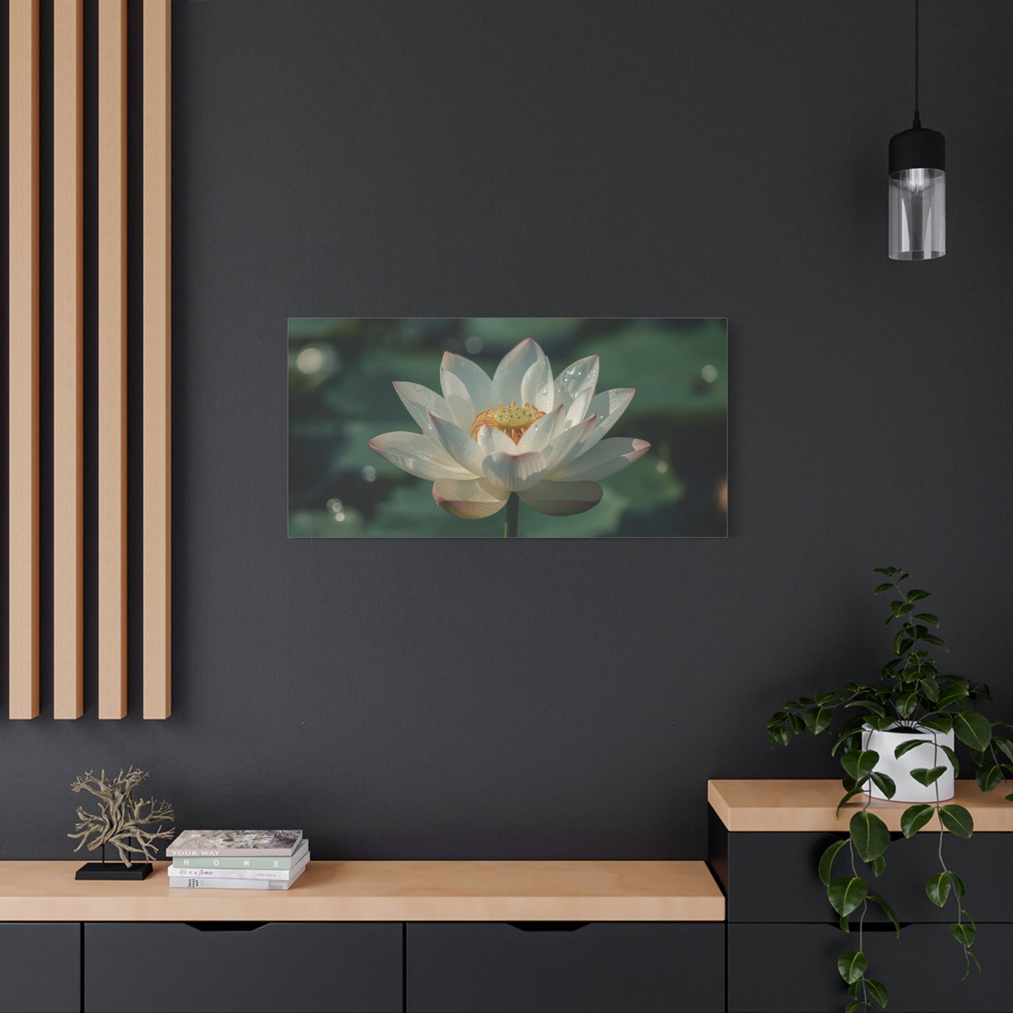 White Lotus Canvas Wall Art - Botanical Flower Art Print, Soft Pink Petals - Serene Matte Canvas Print - Bedroom Wall Decor, Bathroom Home Decoration, Spa Style Accent - Bedroom Home Decoration