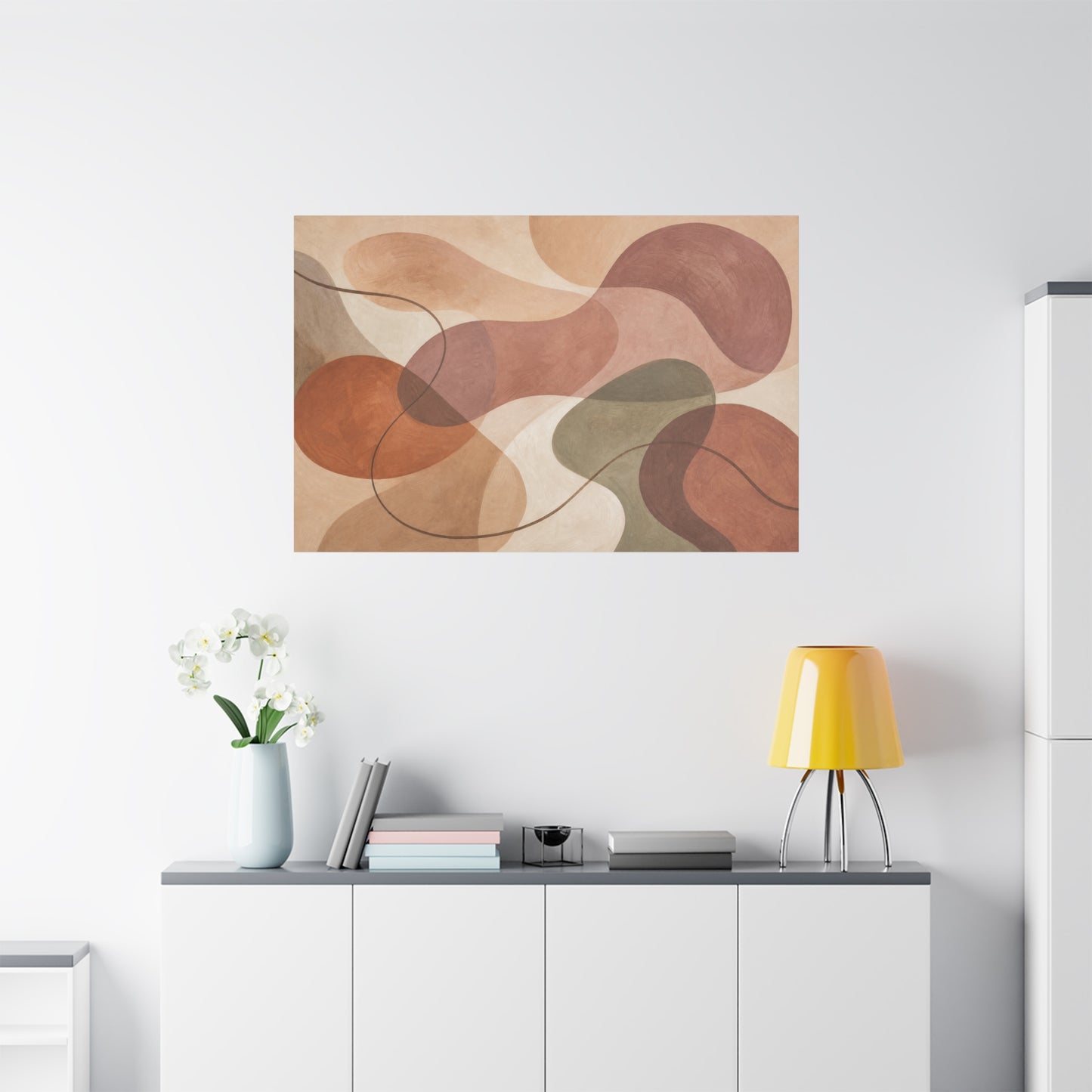 Abstract Geometric Canvas Wall Art - Earth Tone Modern Curved Shapes, Minimalist Neutral Composition - Contemporary Matte Canvas Print - Living Room Wall Decor, Bedroom Home Decoration - Ready to Hang