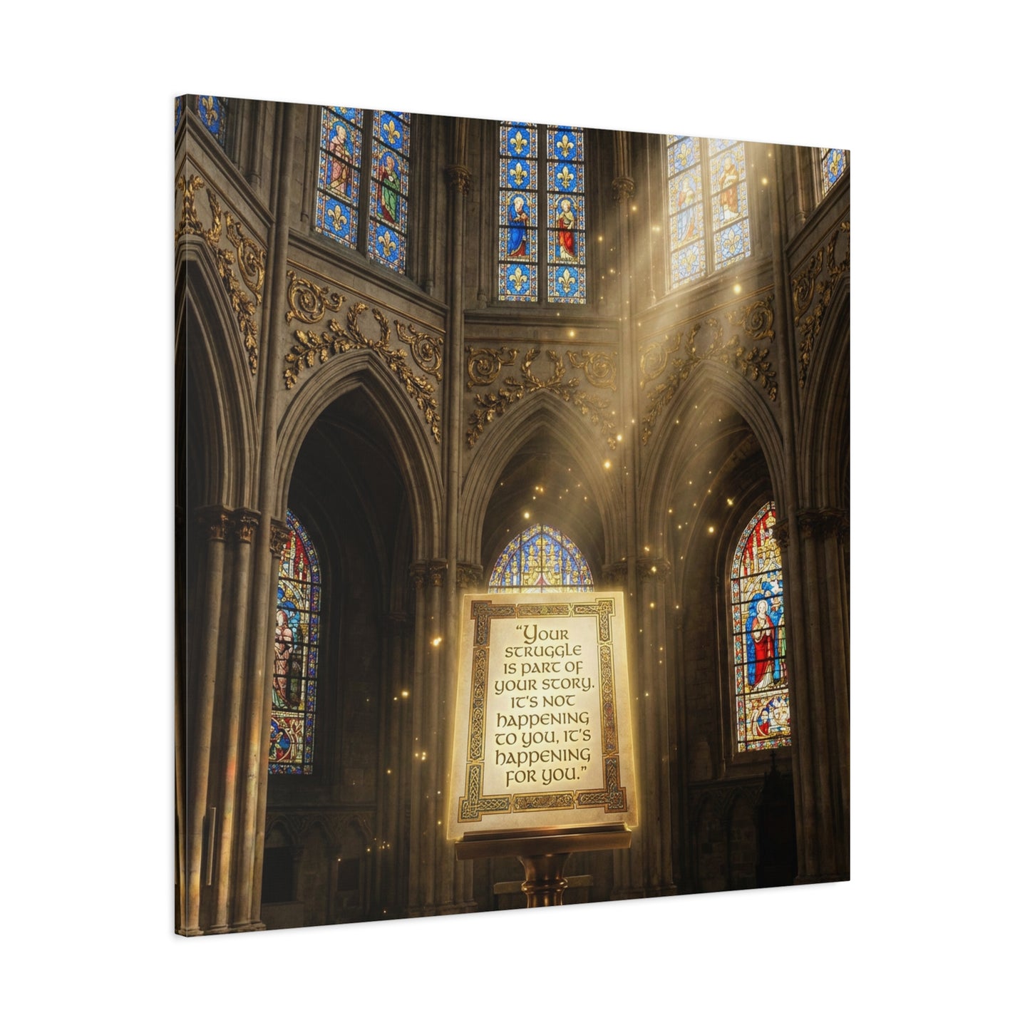 "Your Struggle Is Part Of Your Story" Canvas Wall Art - Gothic Cathedral Stained Glass Inspirational Quote Print - Matte Cotton Decor - Living Room Bedroom Office Christian Home Decoration