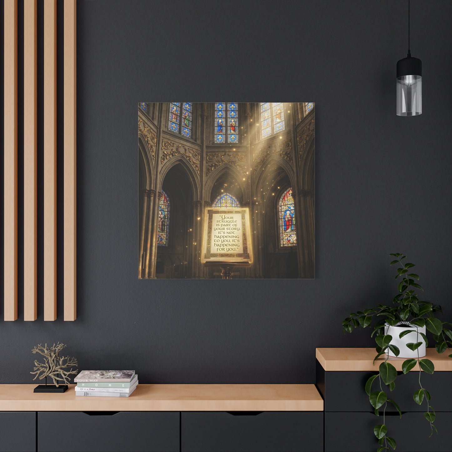 "Your Struggle Is Part Of Your Story" Canvas Wall Art - Gothic Cathedral Stained Glass Inspirational Quote Print - Matte Cotton Decor - Living Room Bedroom Office Christian Home Decoration