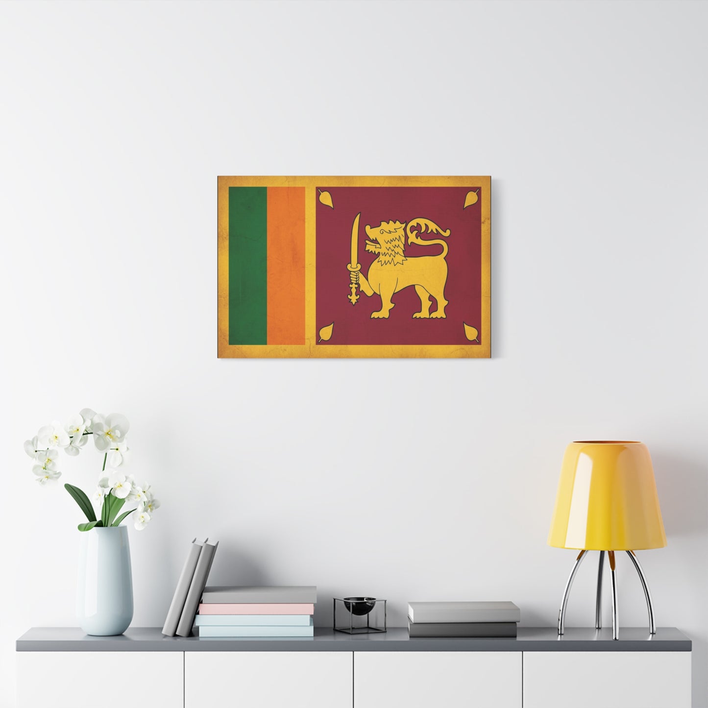 Sri Lanka Flag Canvas Wall Art - Golden Lion With Sword National Banner Print - Vintage Patriotic Style, Cultural Home Decor, Living Room Wall Decor, Office Art - Modern Farmhouse Style