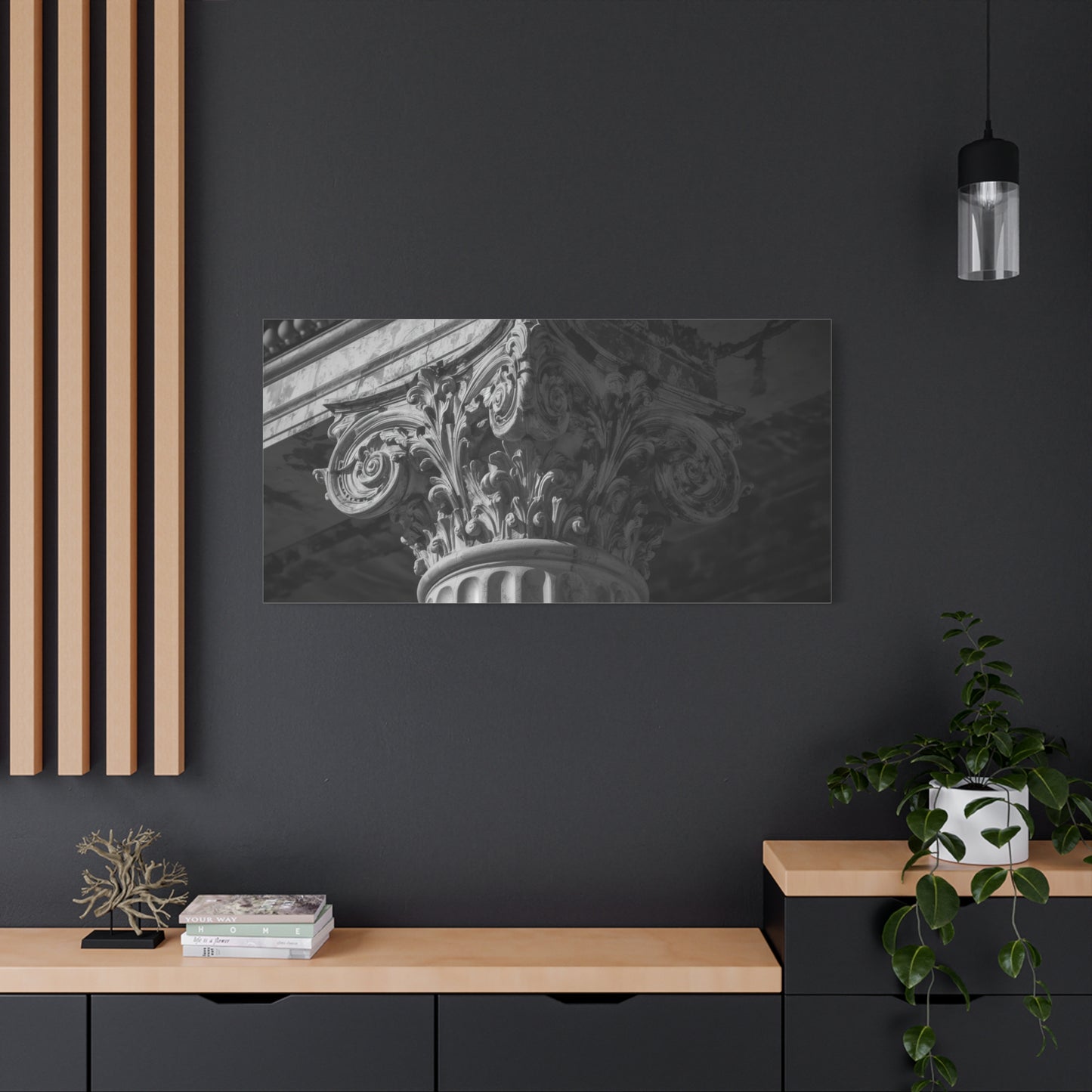 Corinthian Column Canvas Wall Art - Black And White Architectural Capital Art Print - Classical Stone Detail, Matte Finish Canvas - Living Room Wall Decor, Office Art - Bedroom Home Decoration