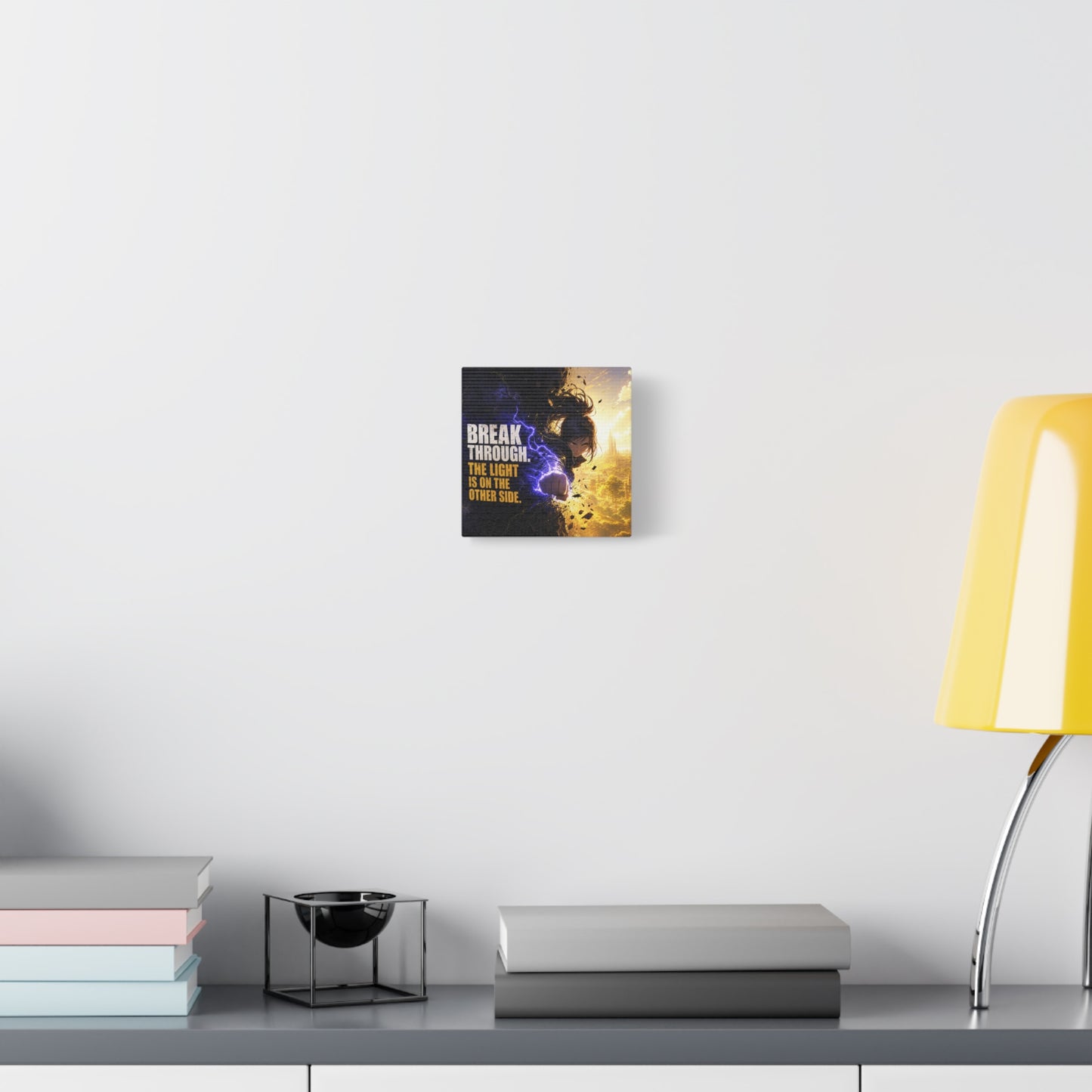"Break Through. The Light Is On The Other Side." Anime Canvas Wall Art - Motivational Fantasy Girl Poster Print, Dramatic Gold Lightning, Contemporary Bedroom Decor, Teen Room Accent - Office Wall Art