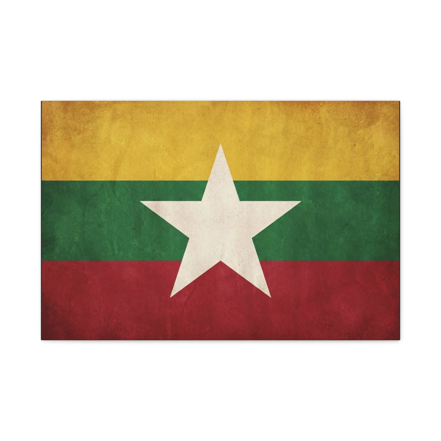 Myanmar Flag Canvas Wall Art - Vintage Burma Star Print, Patriotic Country Pride Decor - Distressed Tricolor Artwork - Living Room Wall Decor, Office Accent - Bedroom Home Decoration - Ready to Hang