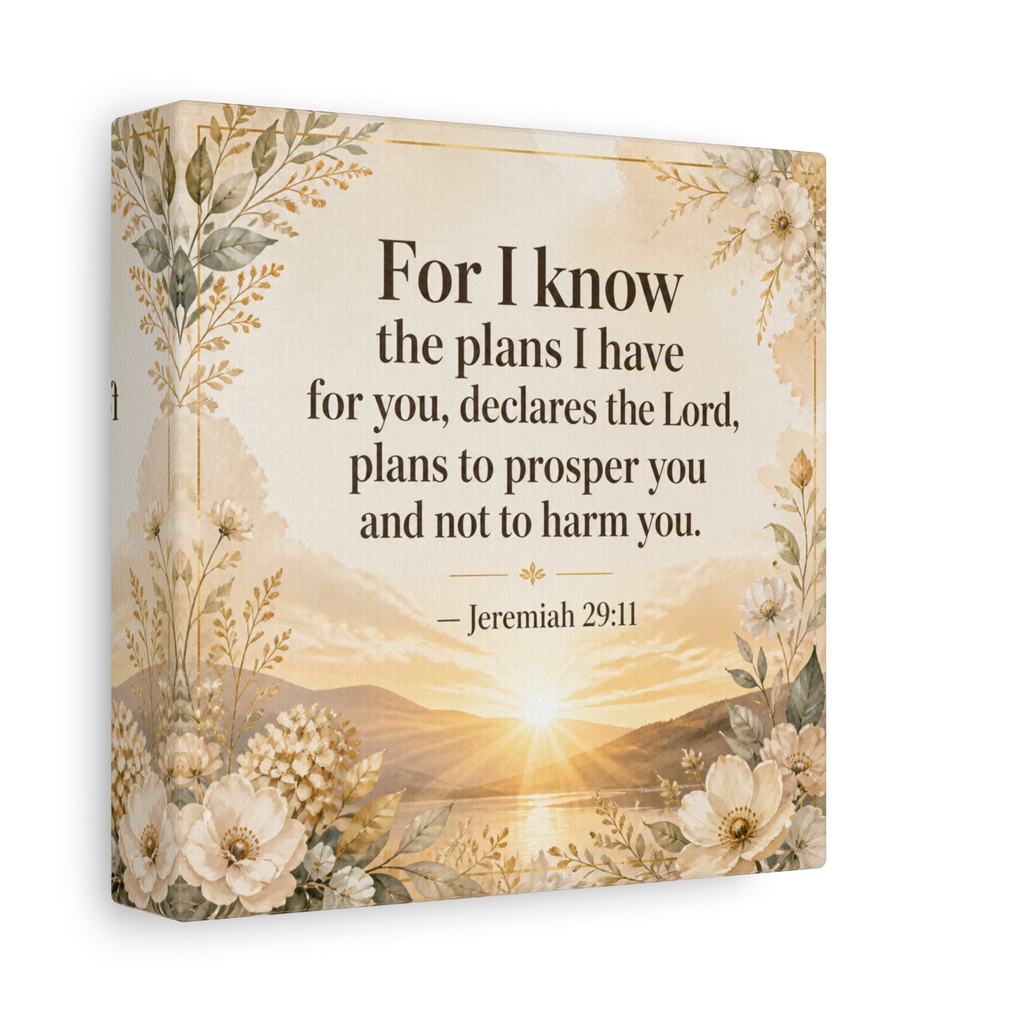 "For I Know The Plans I Have For You" Bible Verse Canvas Wall Art - Jeremiah 29:11 Floral Scripture Print, Gold Sunrise Landscape, Christian Wall Decor For Bedroom, Living Room - Ready to Hang