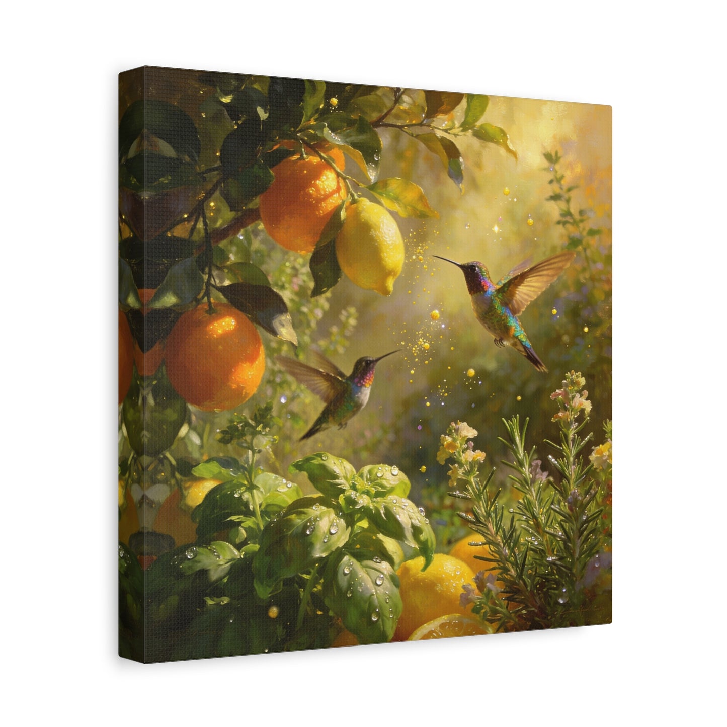 Hummingbird Citrus Canvas Wall Art - Lemon Orange Botanical Garden Print - Golden Light, Nature Home Decor, Living Room Wall Decor, Bedroom Home Decoration, Matte Finish Canvas - Cozy Reading Nook Art