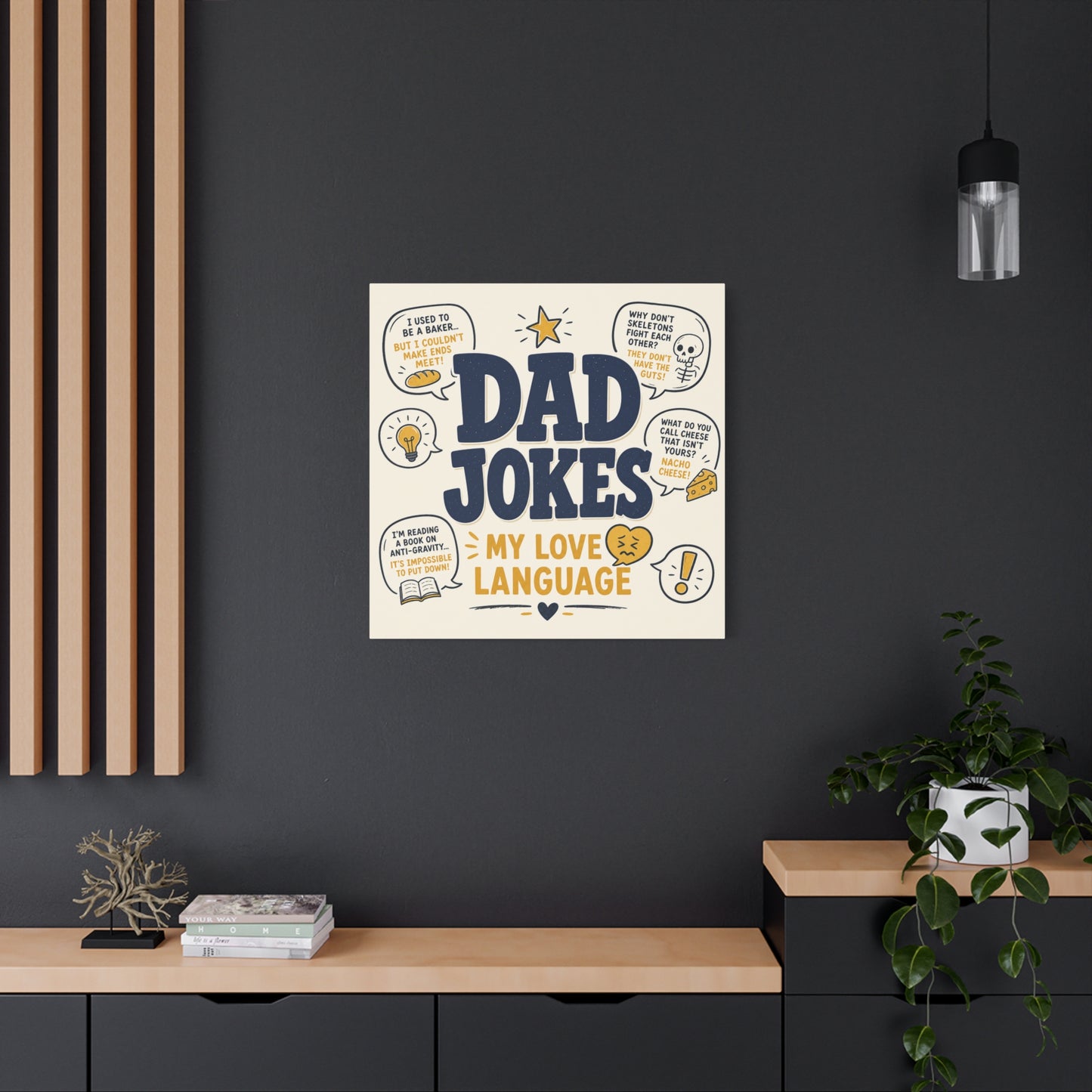 "Dad Jokes My Love Language" Funny Quote Canvas Wall Art - Pun Typography Print, Retro Humor Decor, Home Office Wall Decor, Man Cave Decoration, Novelty Room Accent - Ready to Hang - Ready to Hang