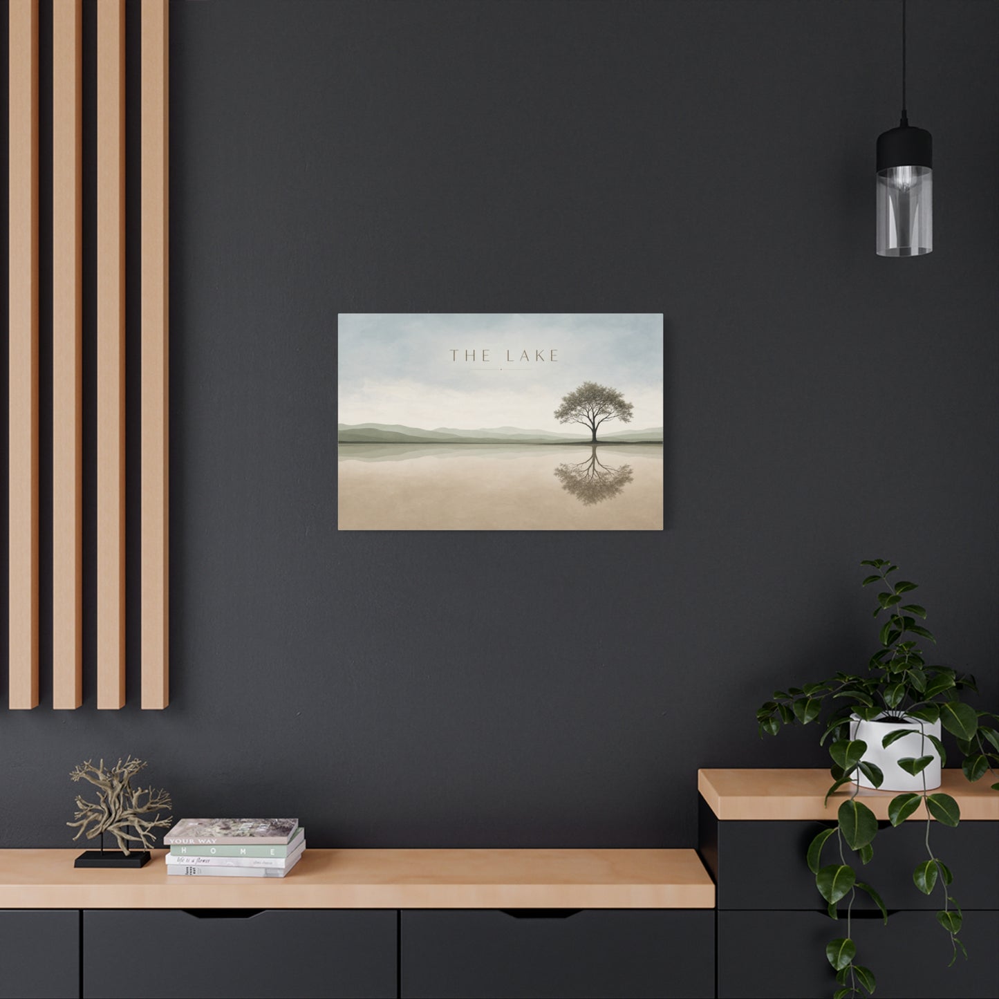 "The Lake" Lake Landscape Canvas Wall Art - Minimalist Tree Reflection Print, Serene Neutral Nature Decor - Contemporary Matte Canvas - Living Room Bedroom Office Wall Decoration - Ready to Hang